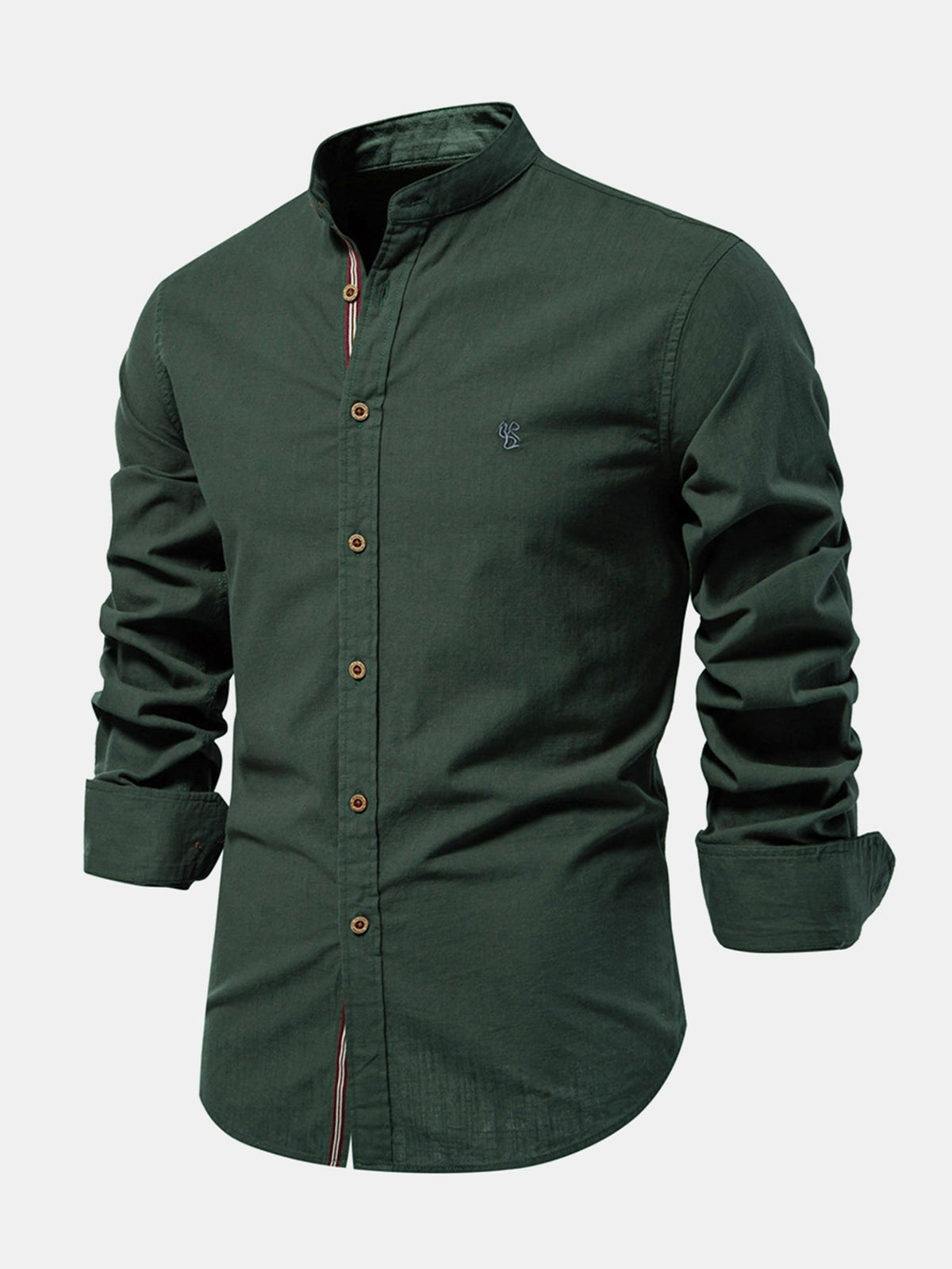 High-neck linen effect long-sleeve shirt