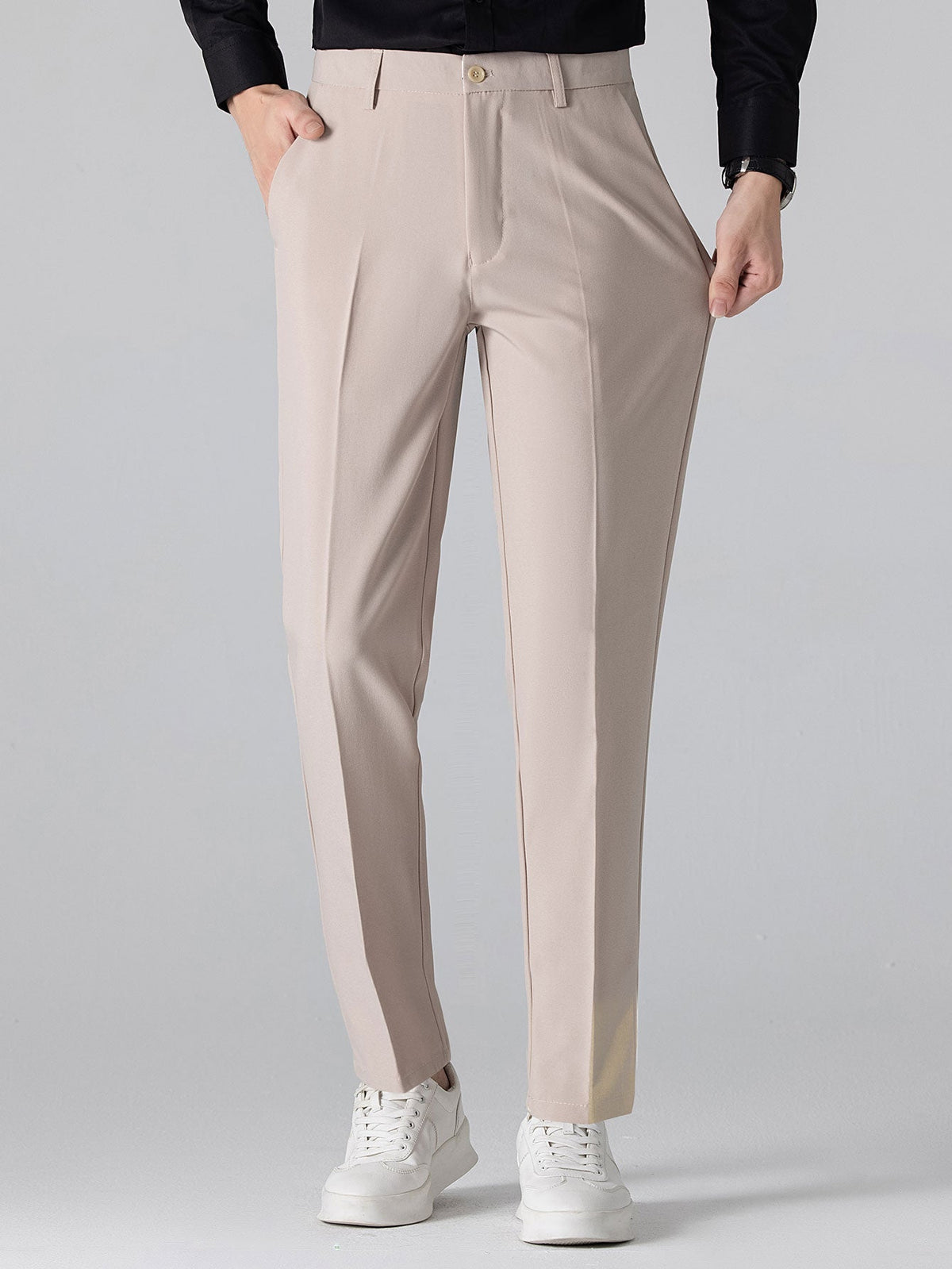 Contrast Trim Textured Zipper Knit Polo & Slim Fit Tapered Trousers