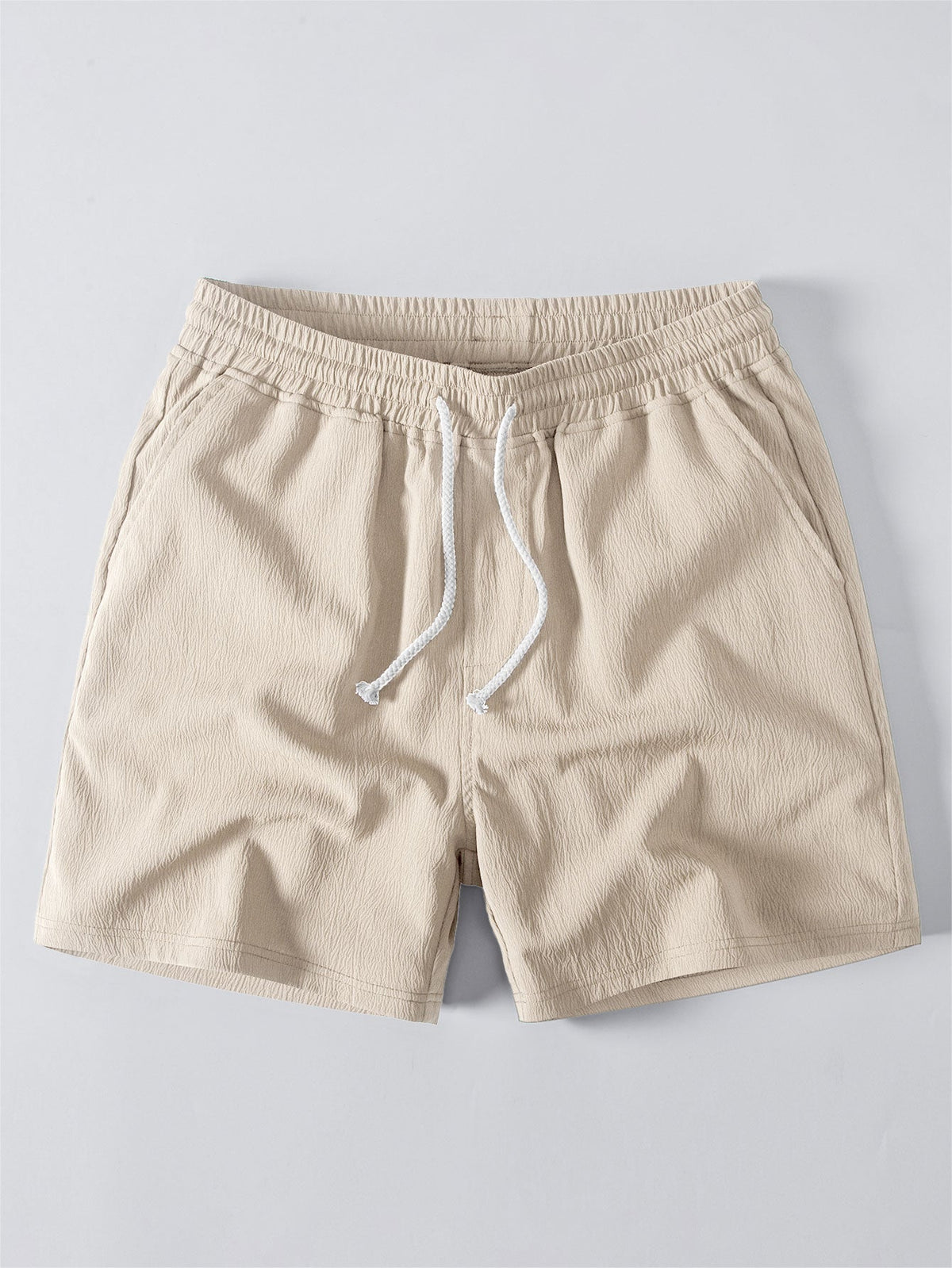 Stripe Open Knit Shirt & Crinkle Textured Drawstring 5" Shorts