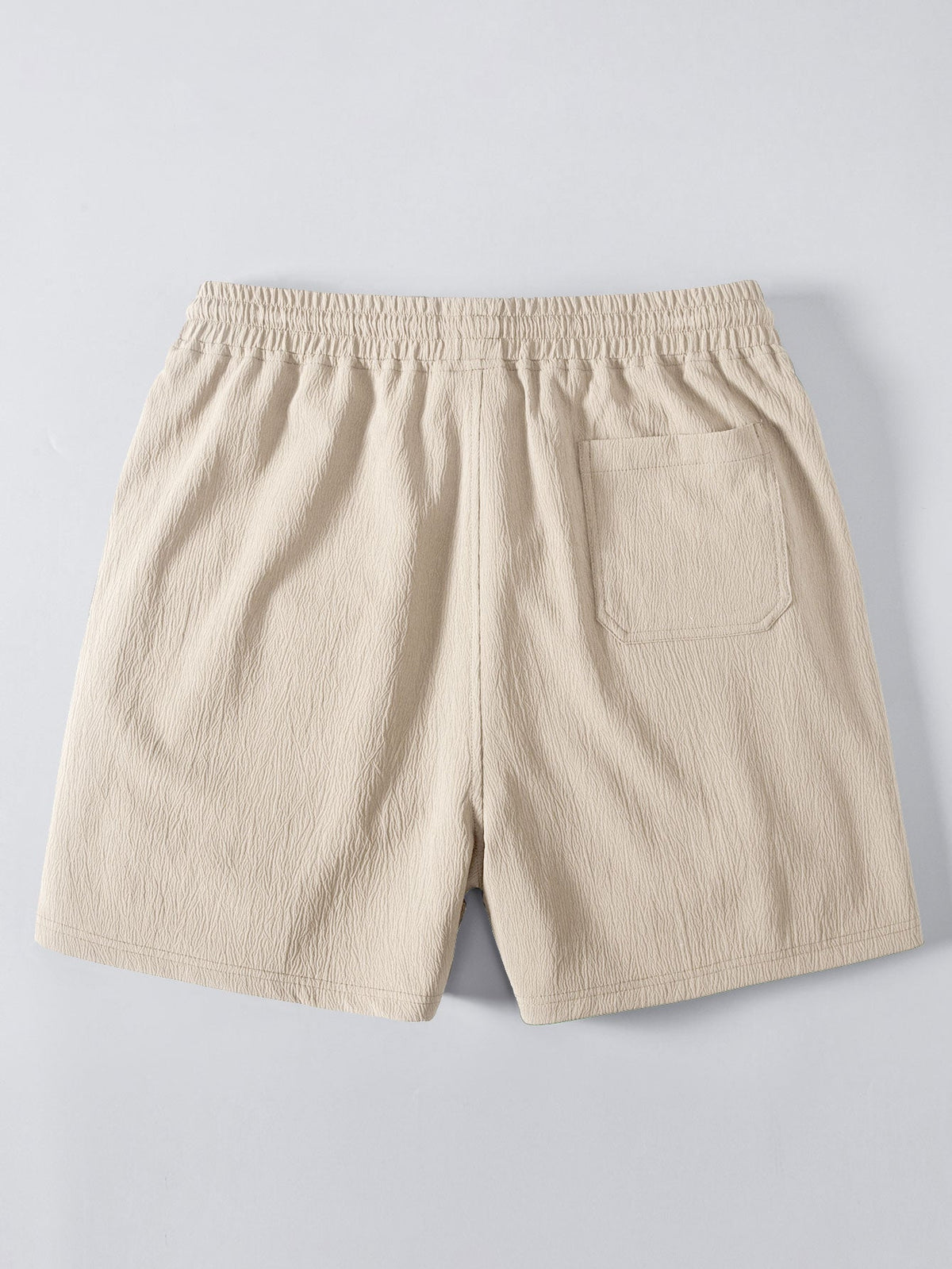 Relax Fit Crocheted V Neck Polo & Crinkle Textured Drawstring 5" Shorts