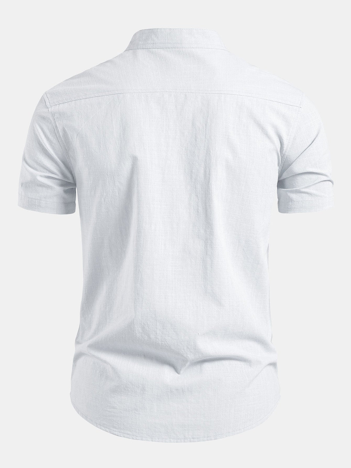 Short Sleeve Linen Look Stand Collar Shirt & Crinkle Textured Straight Leg Pants