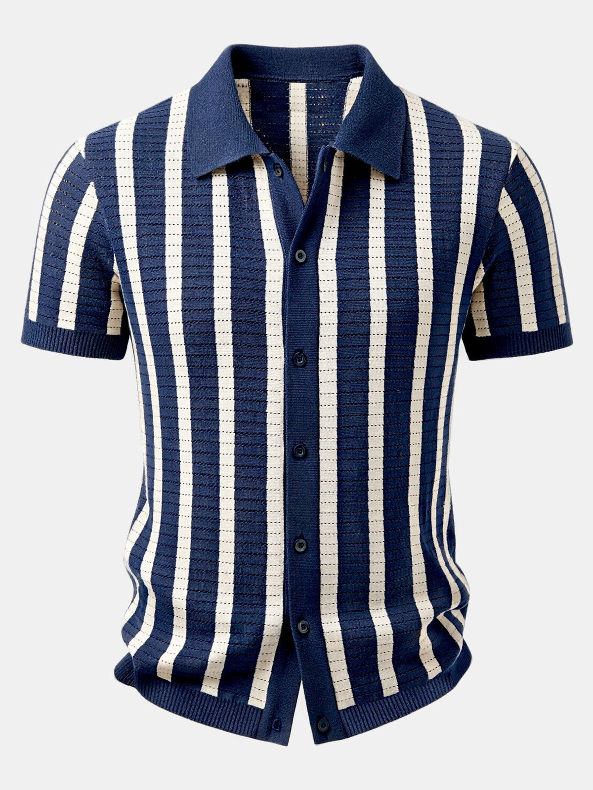 Stripe Button Up Knit Shirt & Straight Leg Linen Pants