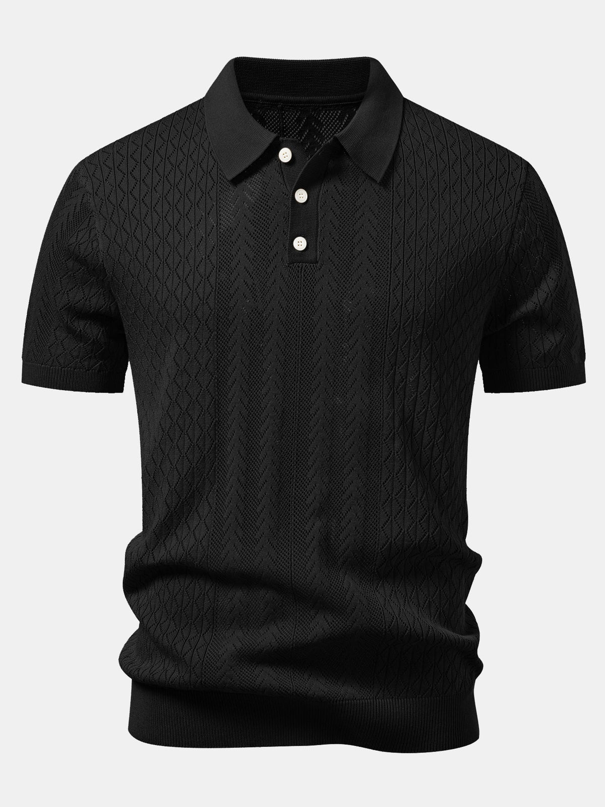 Geometric Jacquard Open Knit Polo & Straight Leg Ribbed Pants
