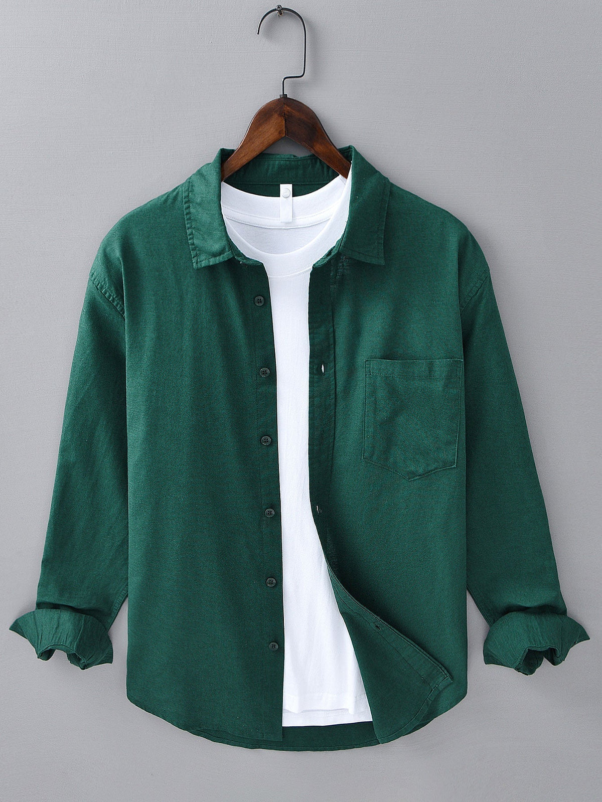 Long Sleeve Linen and Cotton Shirt with Pocket