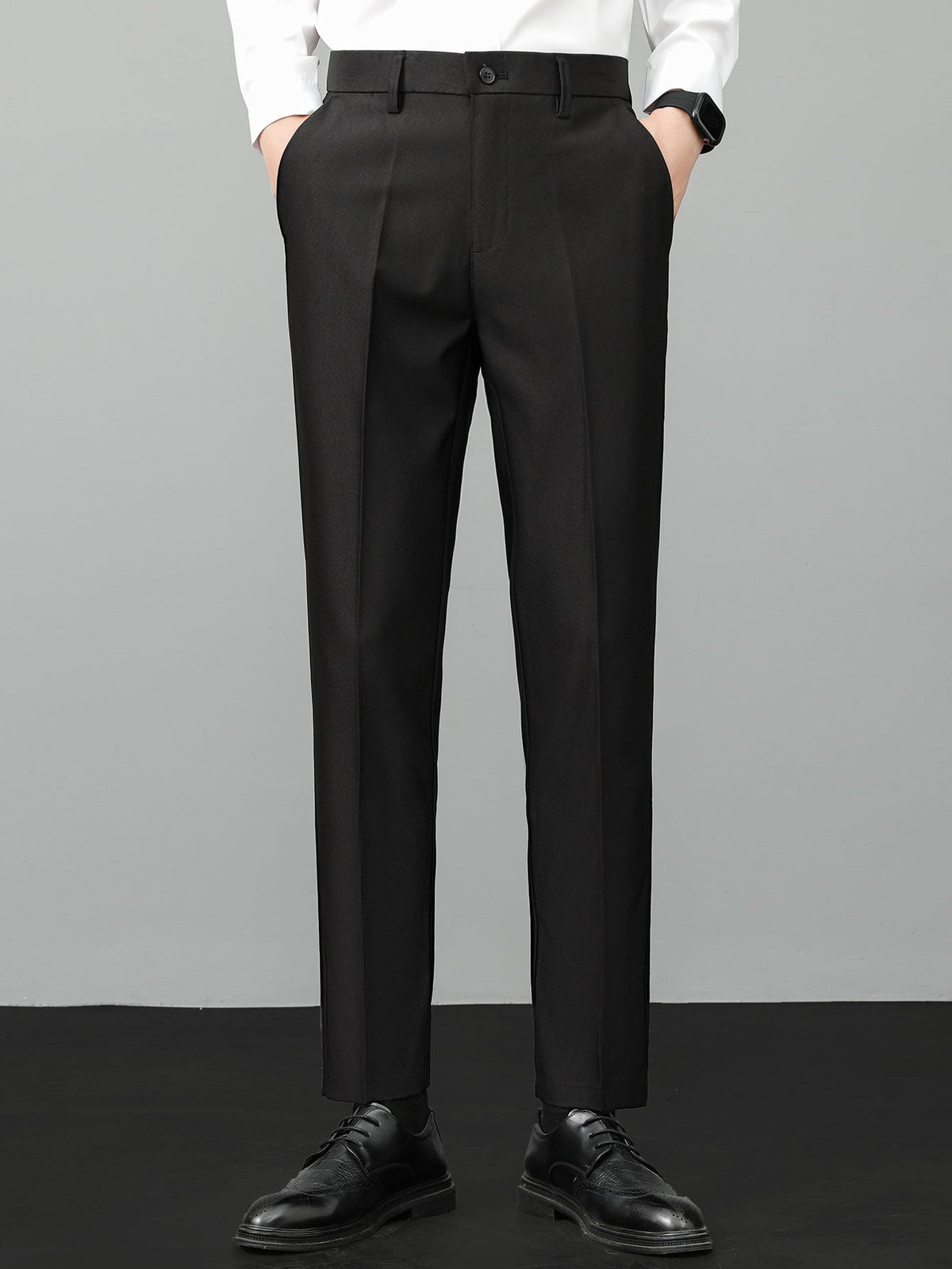 Contrast Trim Waffle Zipper Knit Polo & Slim Fit Tapered Trousers