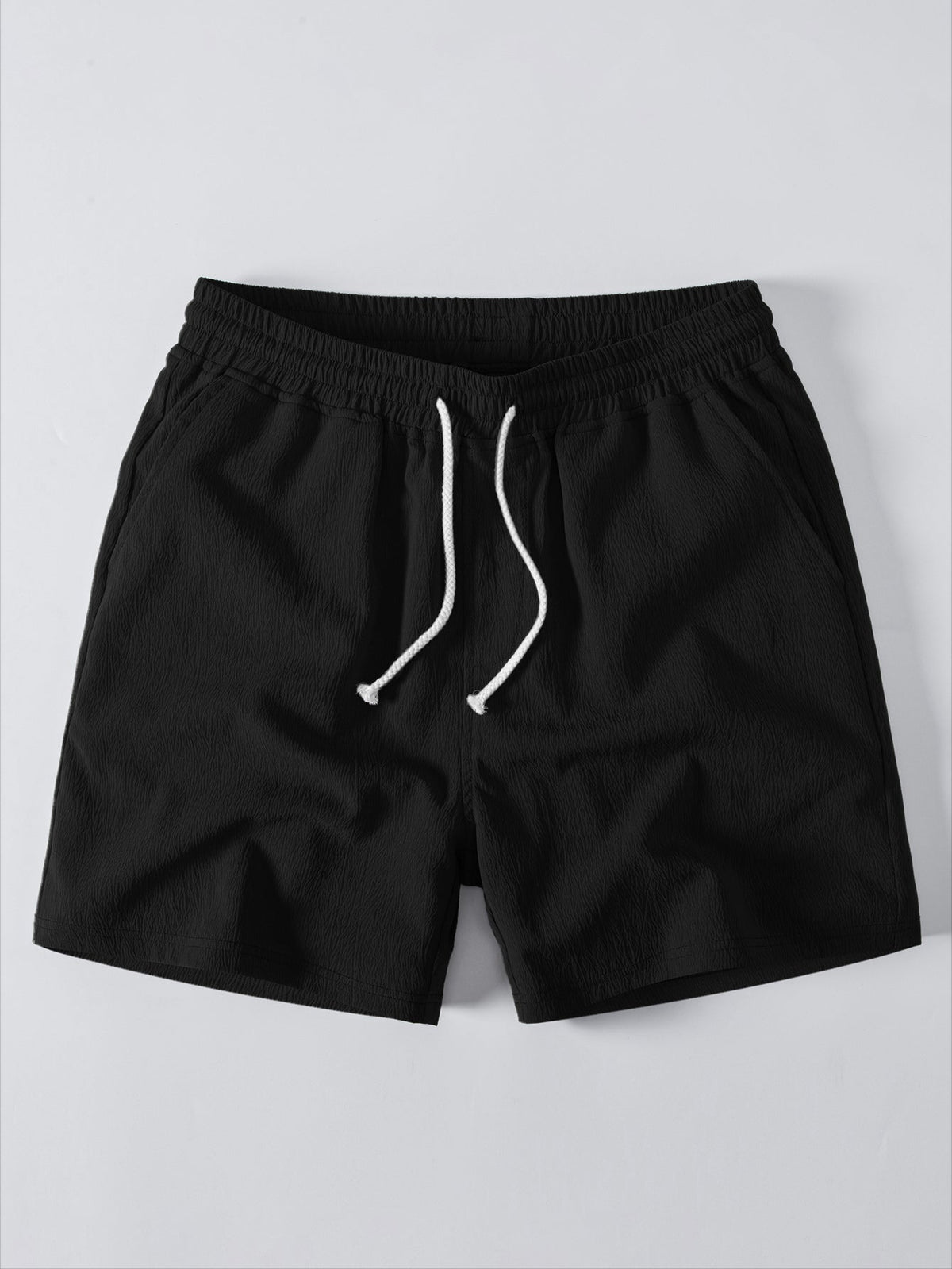 Stripe Open Knit Shirt & Crinkle Textured Drawstring 5" Shorts