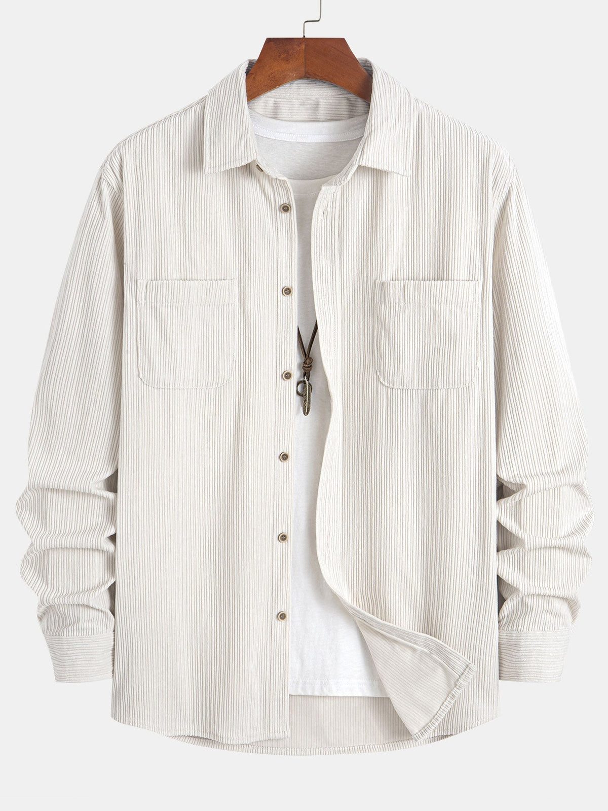 Long Sleeve Corduroy Shirt with Pocket and Buttons