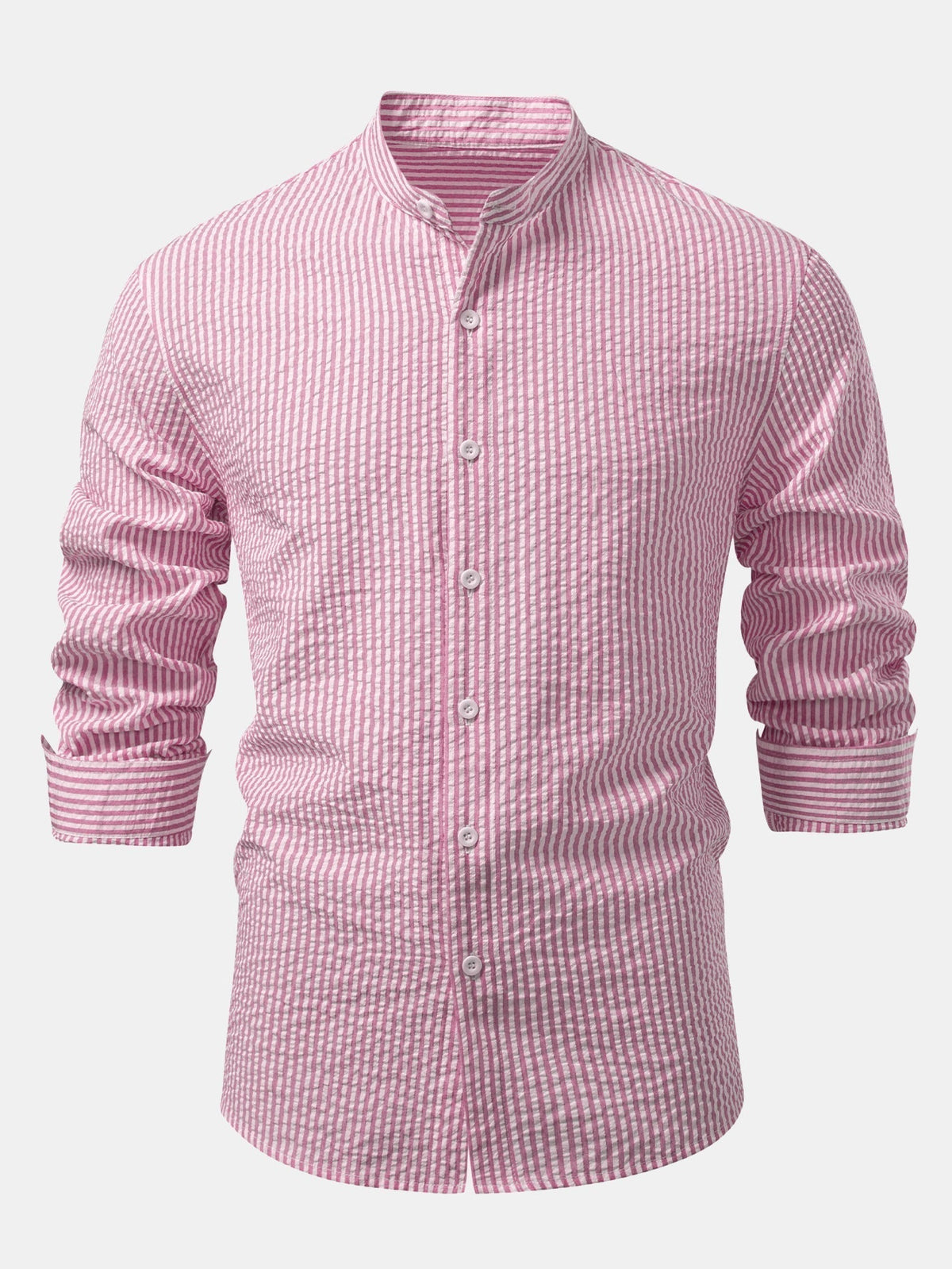 Striped Seersucker Shirt with High Collar