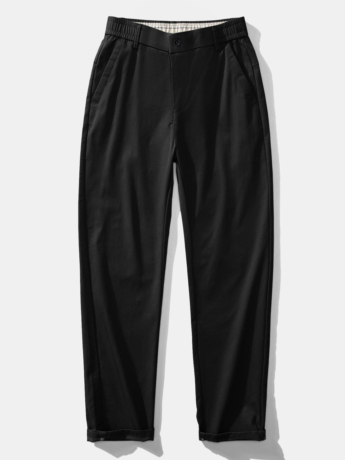 Contrast Trim Ribbed Johnny Collar Knit Polo & Elastic Waist Straight Leg Trousers