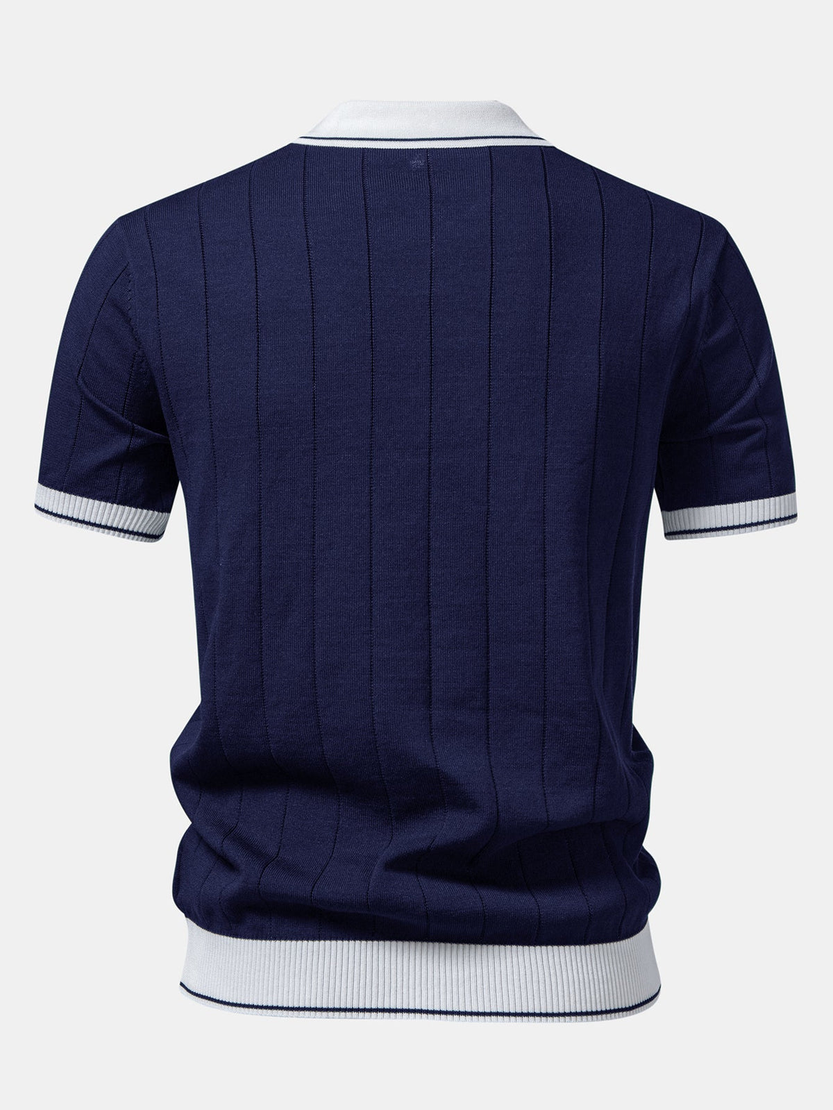 Contrast Trim Ribbed Johnny Collar Knit Polo & Slim Fit Tapered Trousers