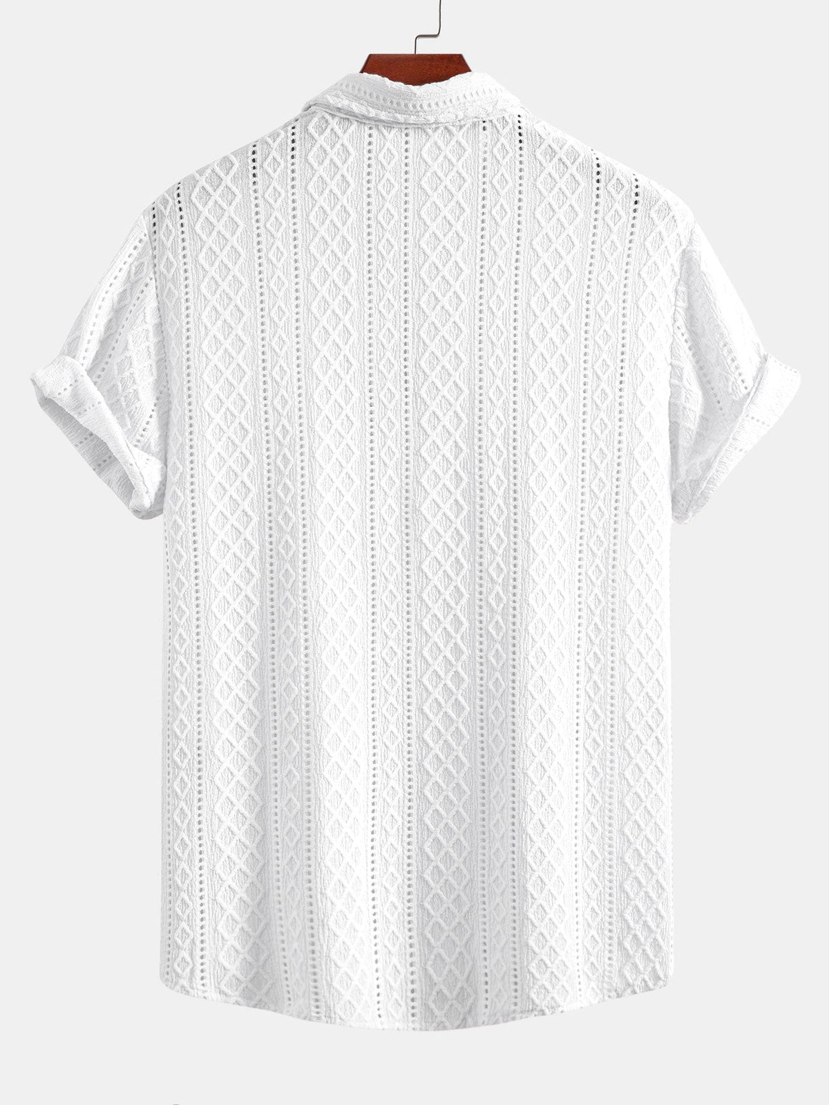 Geometry Rhombus Jacquard Button Up Shirt & Crinkle Textured Straight Leg Pants