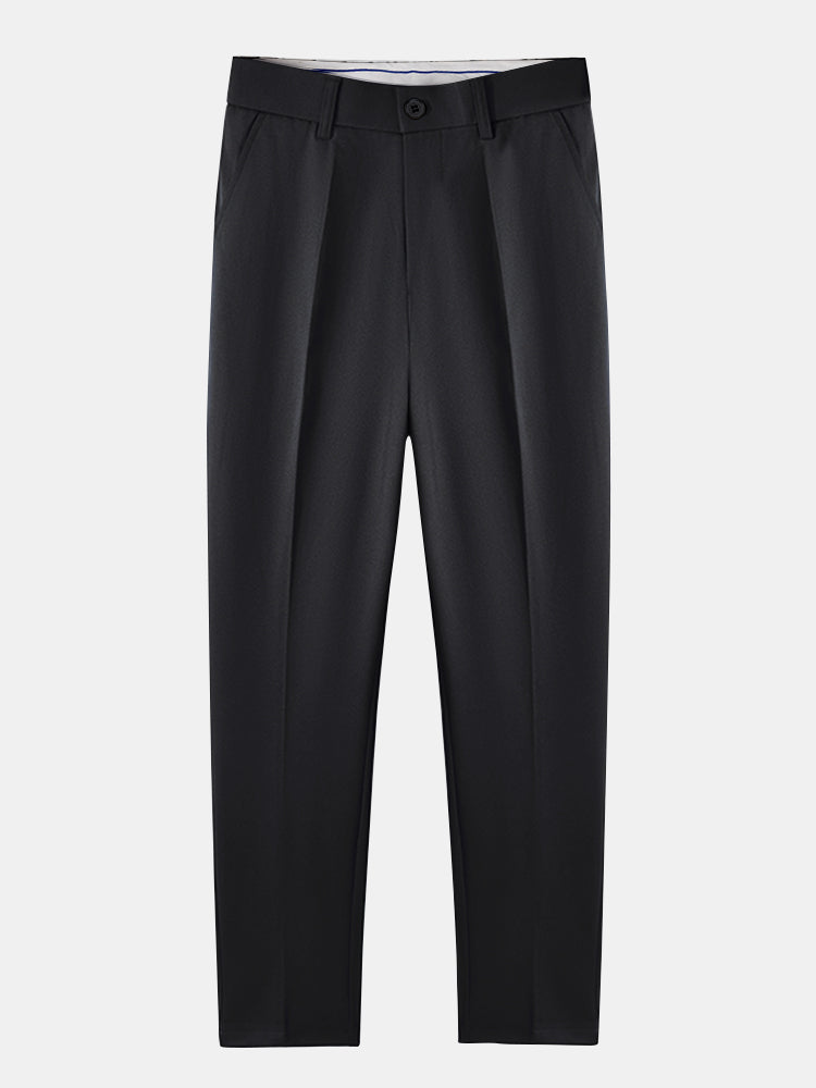 Contrast Trim Ribbed Johnny Collar Knit Polo & Slim Fit Tapered Trousers