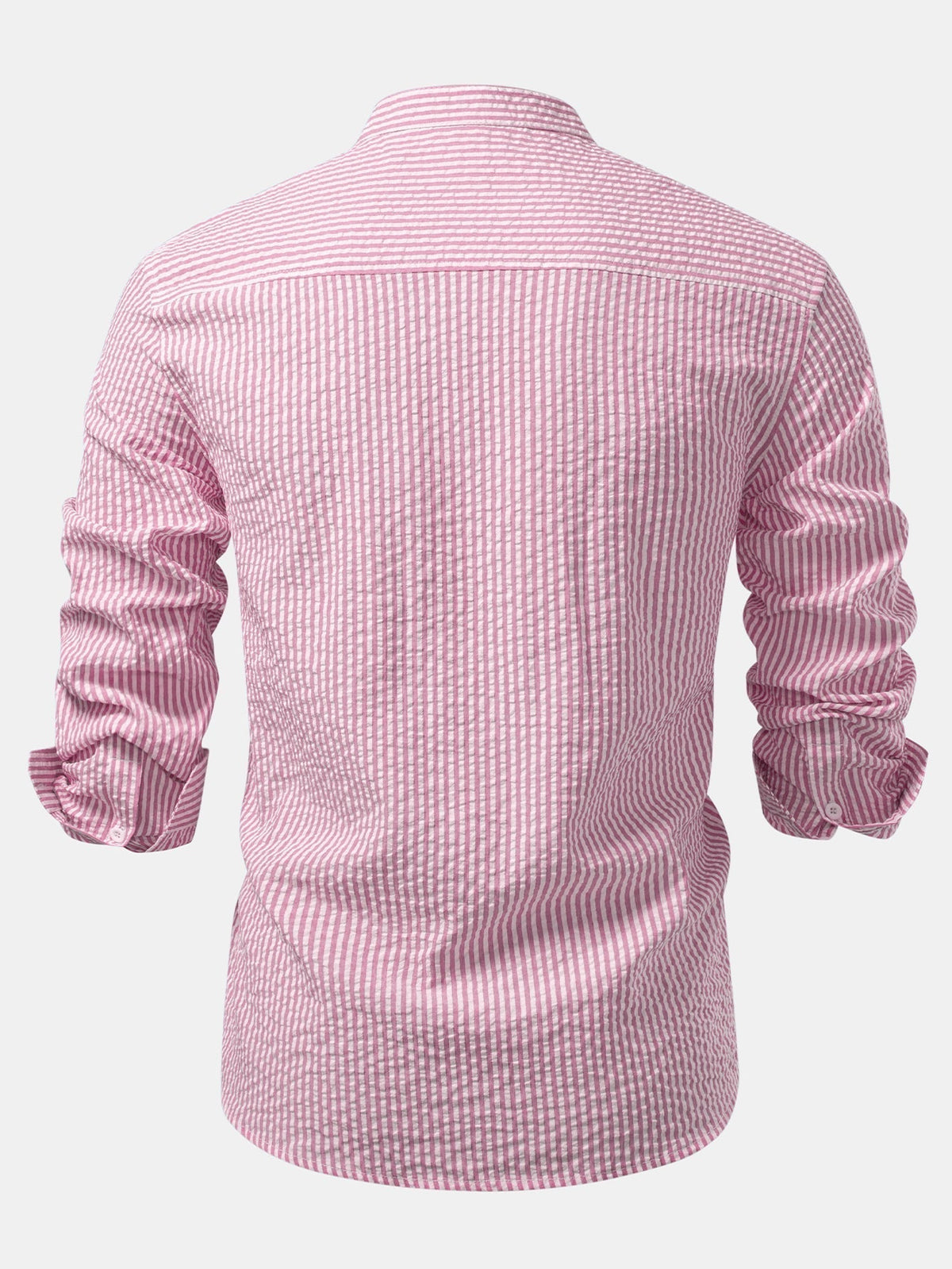 Striped Seersucker Shirt with High Collar