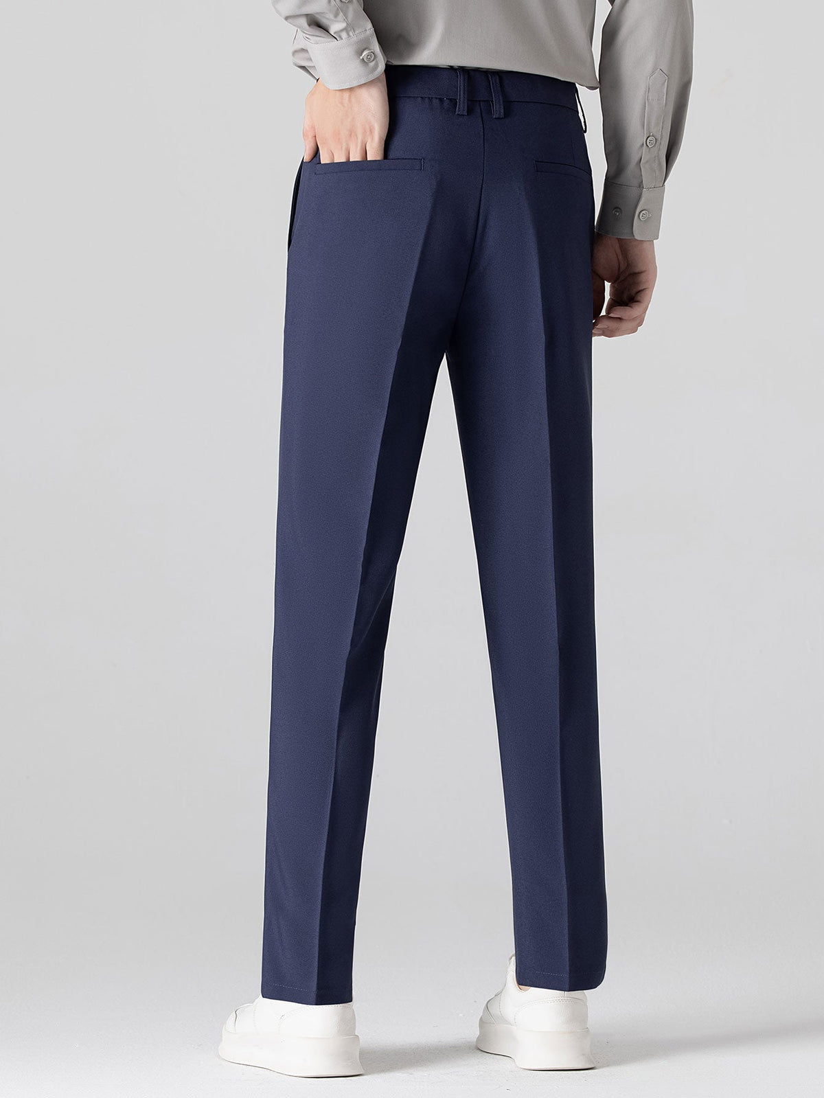 Contrast Trim Ribbed Johnny Collar Knit Polo & Slim Fit Tapered Trousers