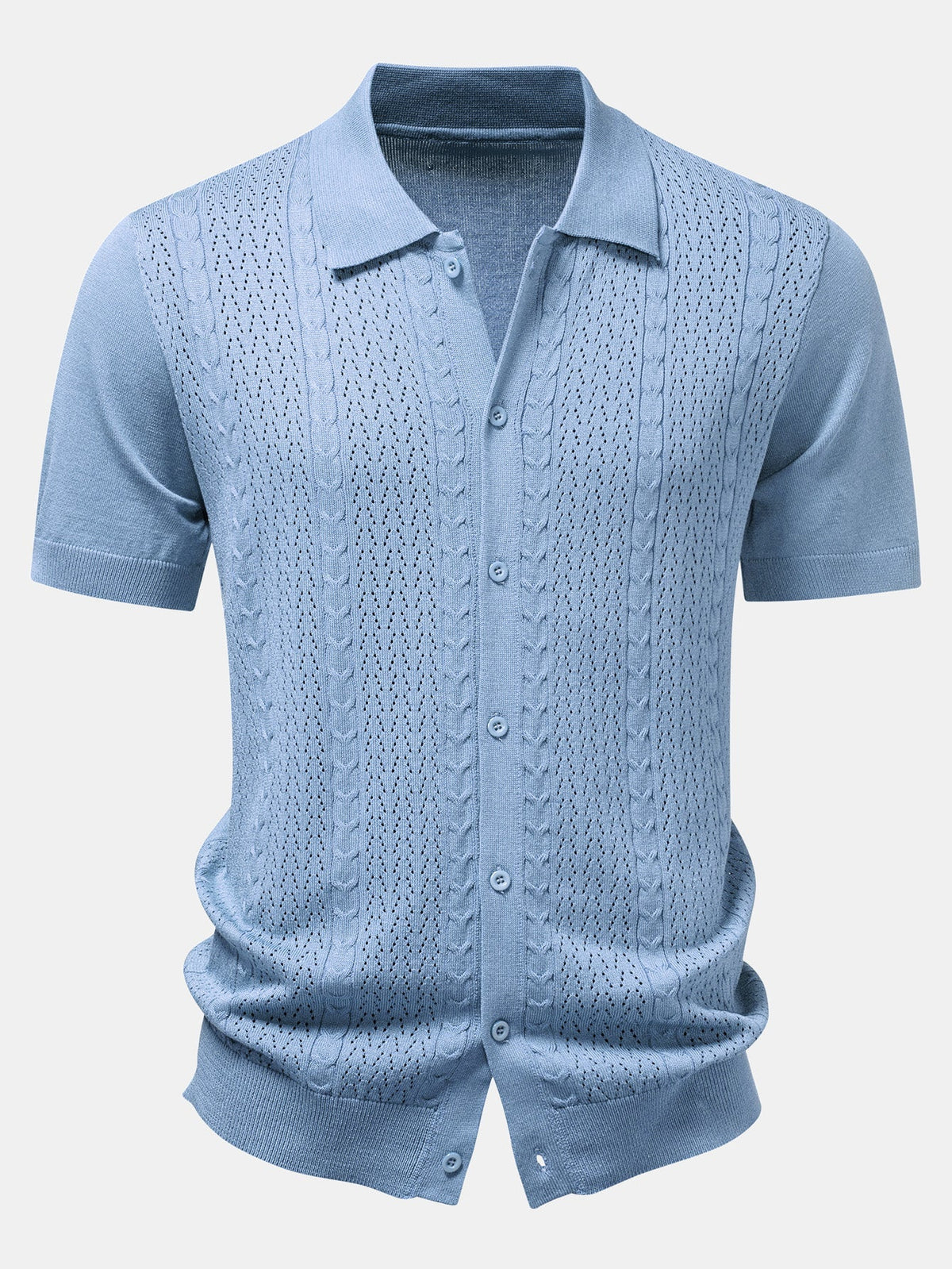 Twisted Jacquard Button Up Knit Shirt & Straight Leg Linen Pants