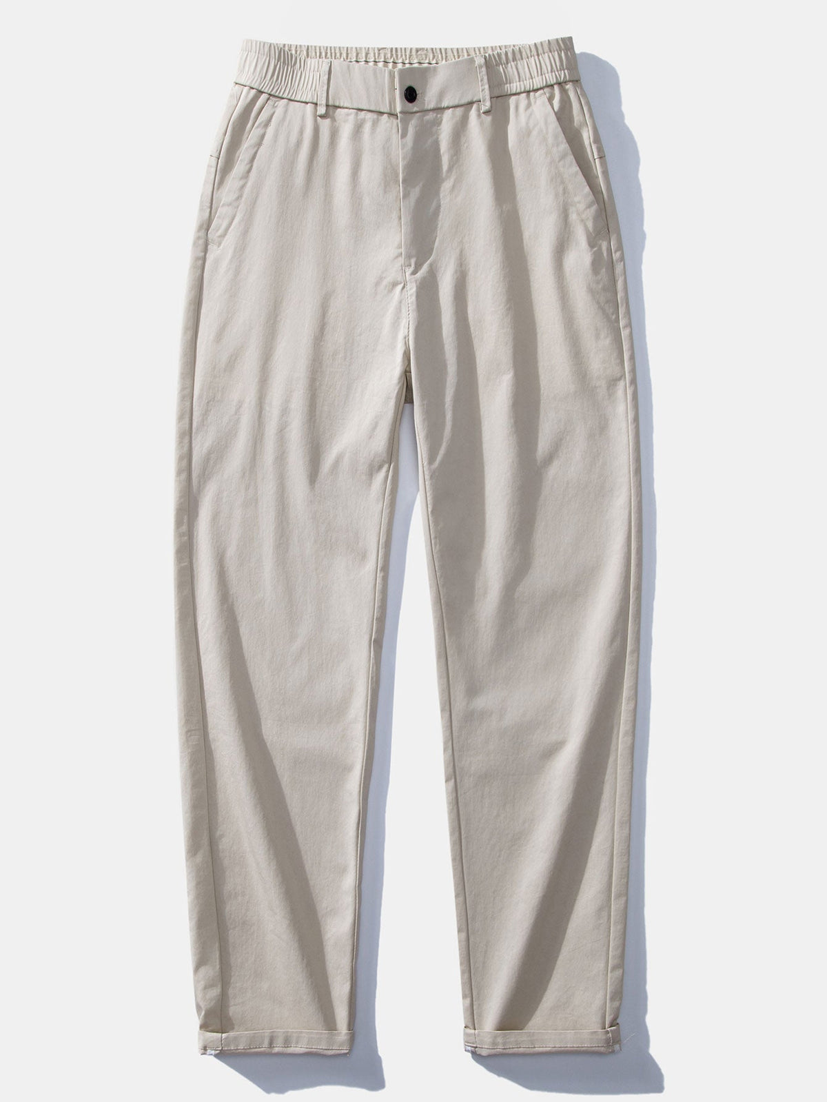 Contrast Trim Ribbed Johnny Collar Knit Polo & Elastic Waist Straight Leg Trousers