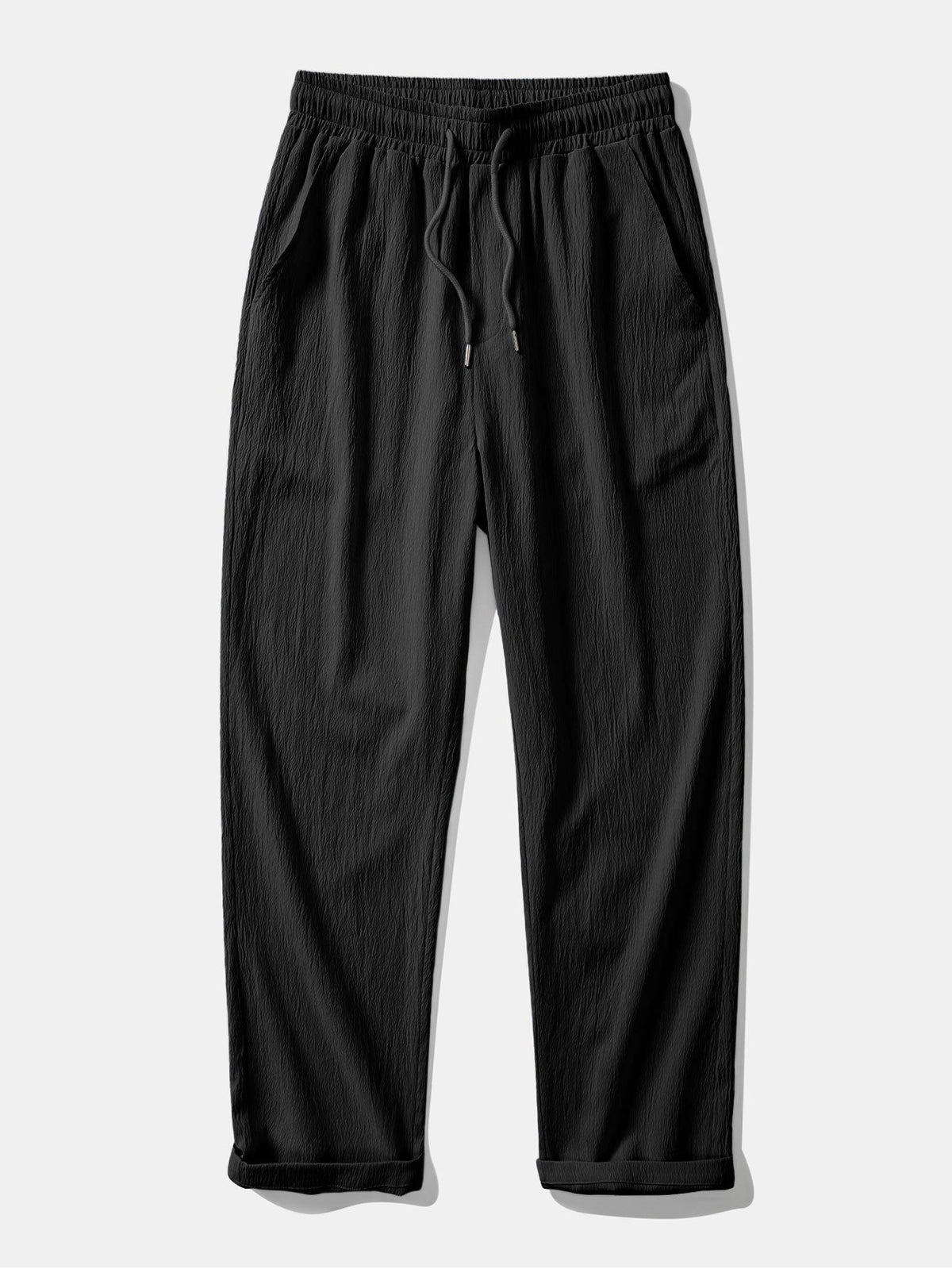 Geometric Jacquard Open Knit Polo & Crinkle Textured Straight Leg Pants
