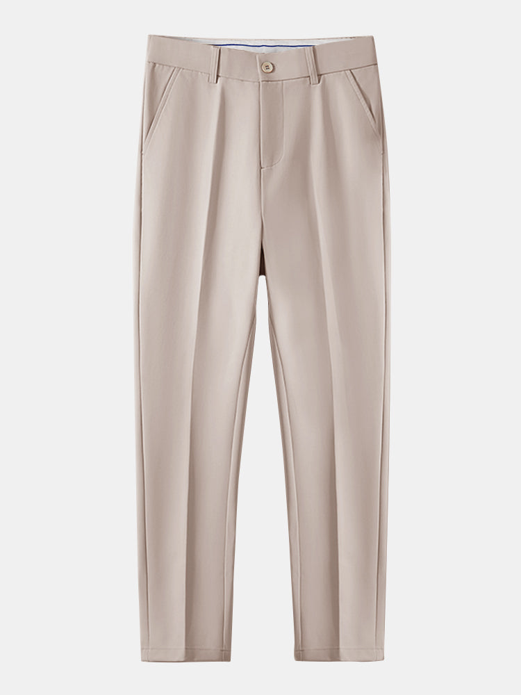 Contrast Trim Ribbed Johnny Collar Knit Polo & Slim Fit Tapered Trousers