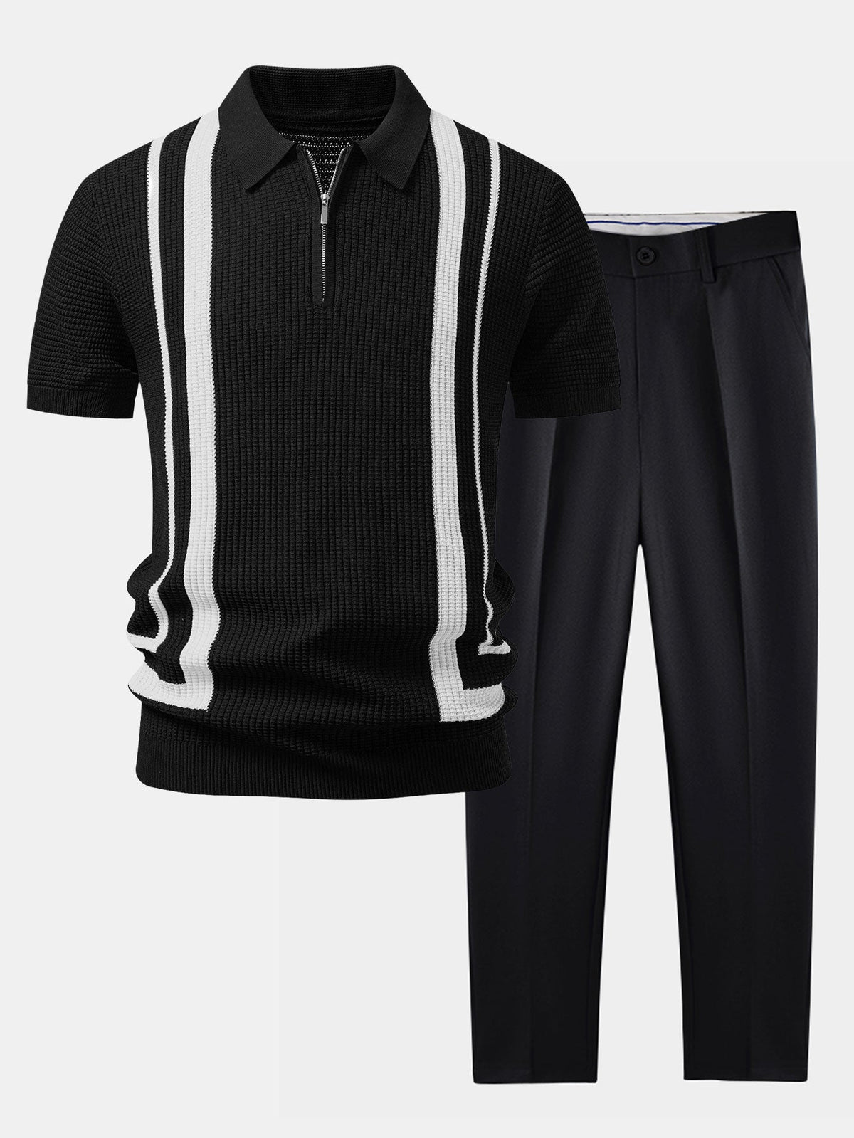 Contrast Zipper Polo & Slim Fit Tapered Trousers
