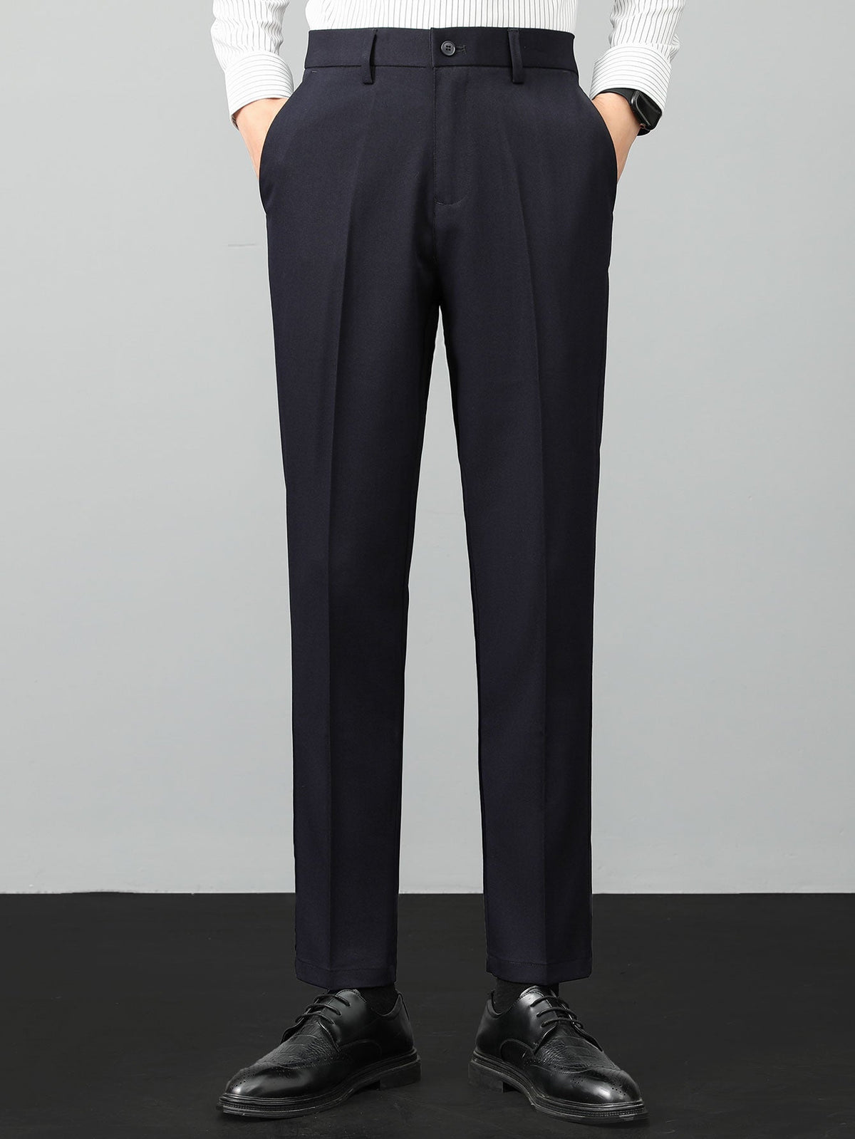 Contrast Trim Waffle Zipper Knit Polo & Slim Fit Tapered Trousers
