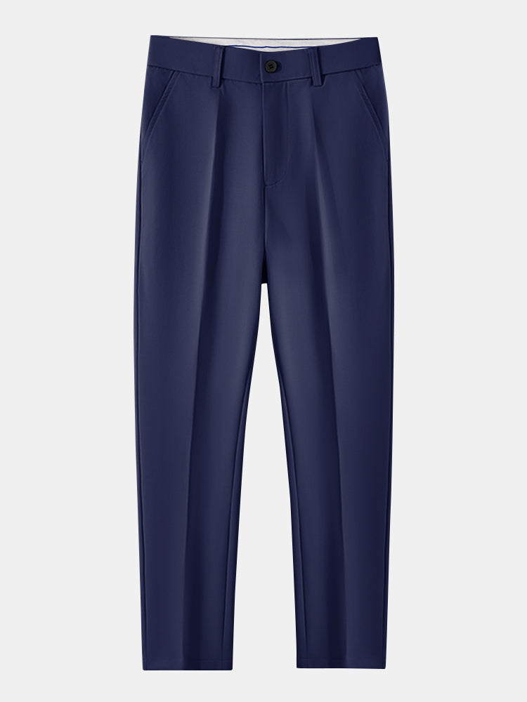 Contrast Trim Ribbed Johnny Collar Knit Polo & Slim Fit Tapered Trousers