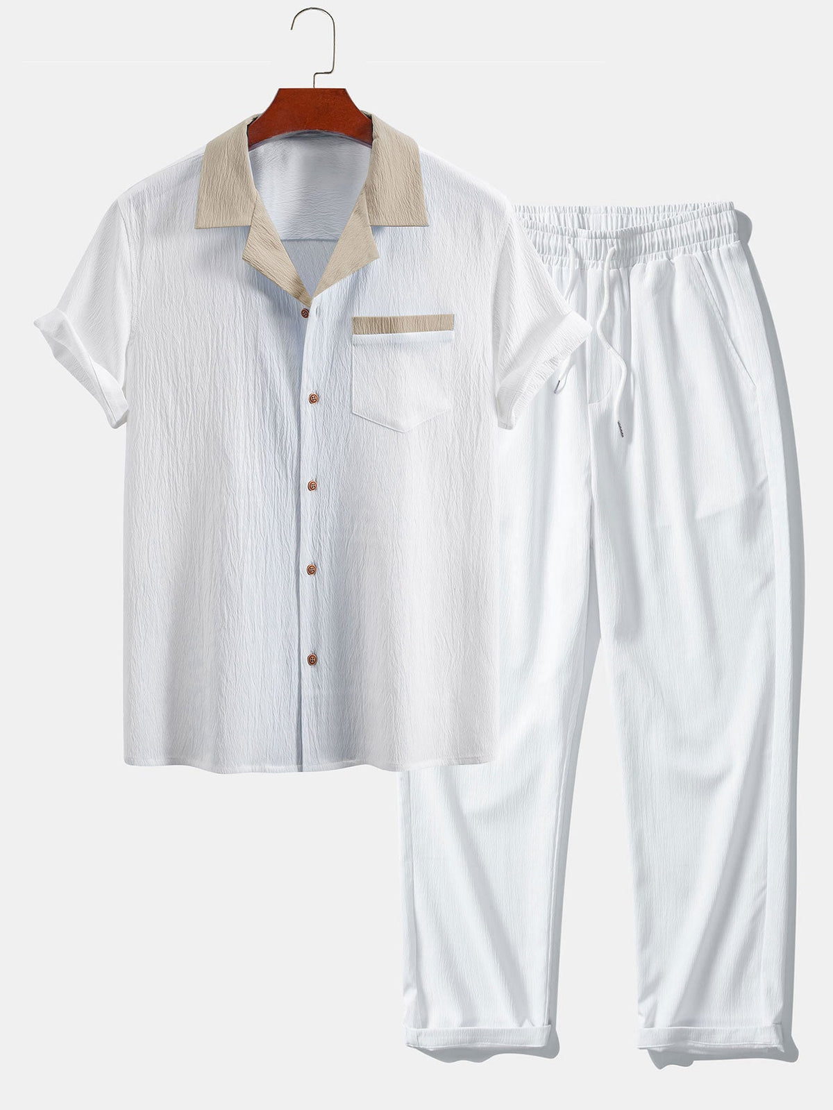 Textured Contrast Cuban Shirt & Straight Leg Pants