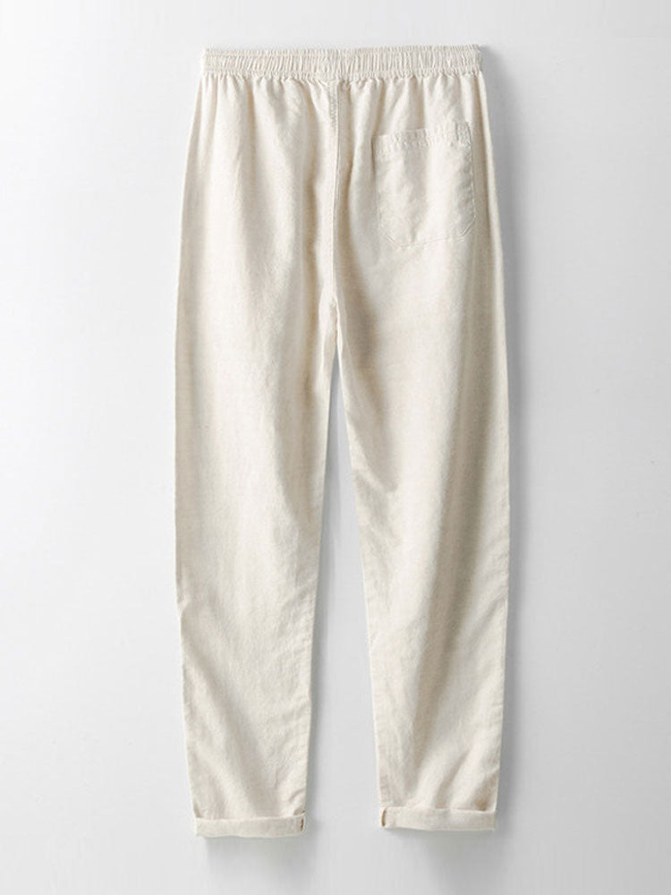 Linnen Rayon Mix Knopen Shirt & Rechte Pijpen Linnen Broek