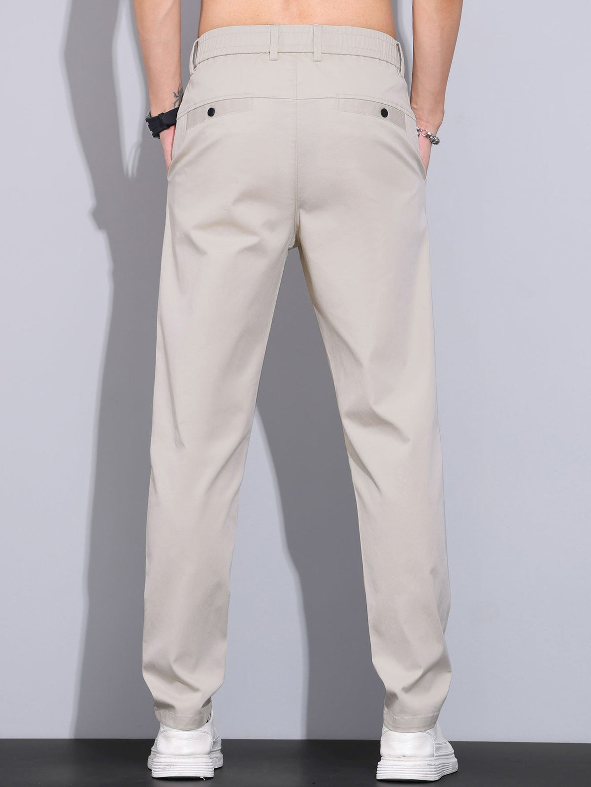 Contrast Trim Ribbed Johnny Collar Knit Polo & Elastic Waist Straight Leg Trousers