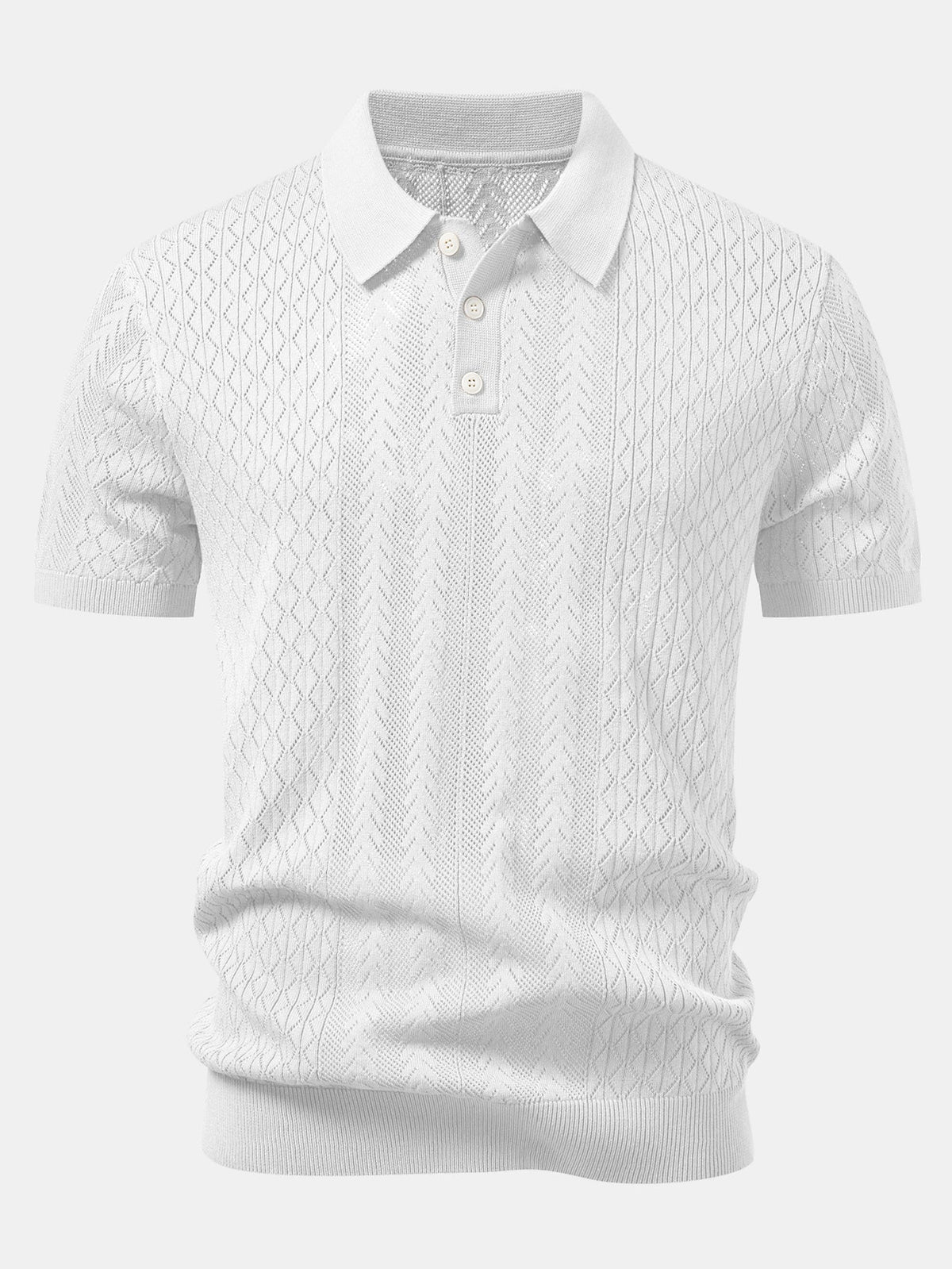 Geometric Jacquard Open Knit Polo & Straight Leg Ribbed Pants