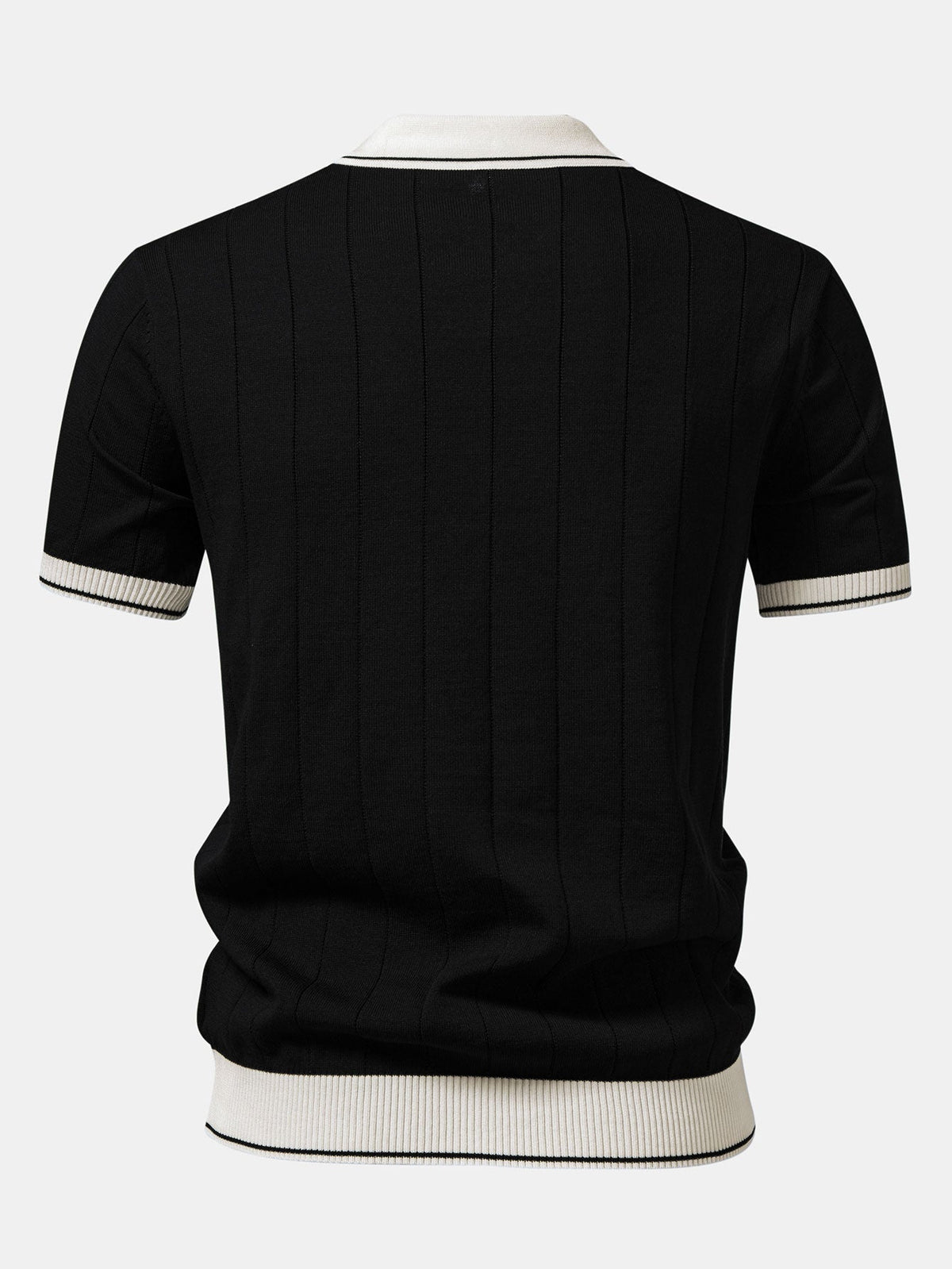 Contrast Trim Ribbed Johnny Collar Knit Polo & Slim Fit Tapered Trousers