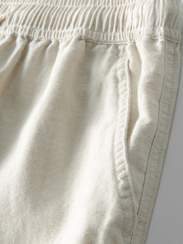 Linnen Rayon Mix Knopen Shirt & Rechte Pijpen Linnen Broek