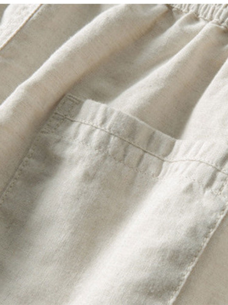 Geometrisch Jacquard Cubaanse Shirt & Rechte Linnen Broek