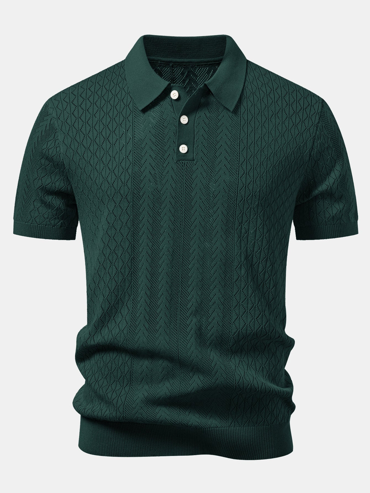 Geometric Jacquard Open Knit Polo & Straight Leg Ribbed Pants