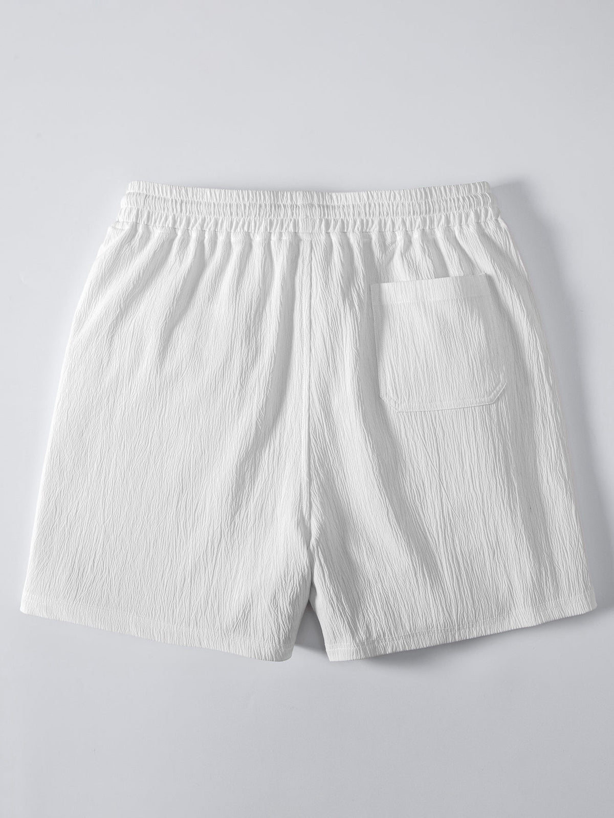 Relax Fit Crocheted V Neck Polo & Crinkle Textured Drawstring 5" Shorts