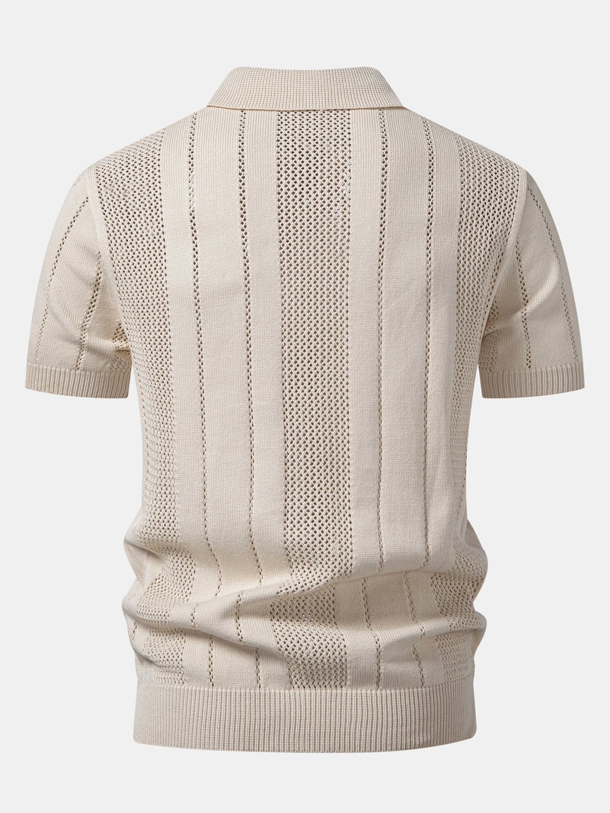 Johnny Collar Striped Open Knit Polo & Straight Leg Linen Pants