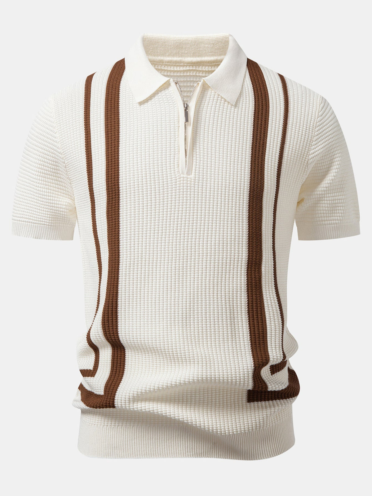 Contrast Waffle Zipper Knit Polo & Slim Fit Tapered Trousers