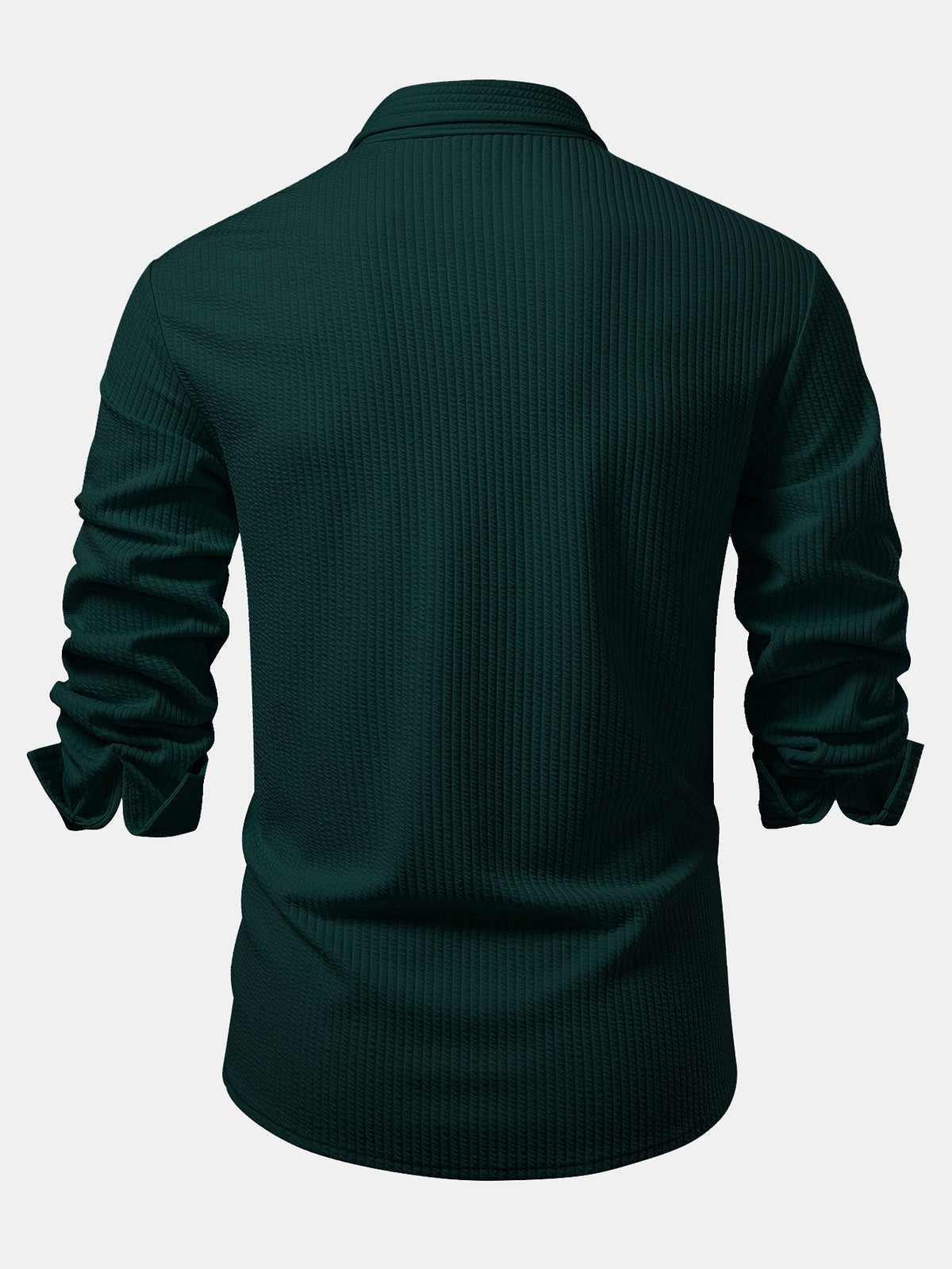 Ribbed Long Sleeve Muscle-Fit Button-Up Shirt