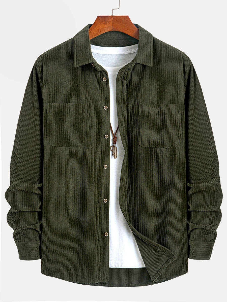 Long Sleeve Corduroy Shirt with Pocket and Buttons