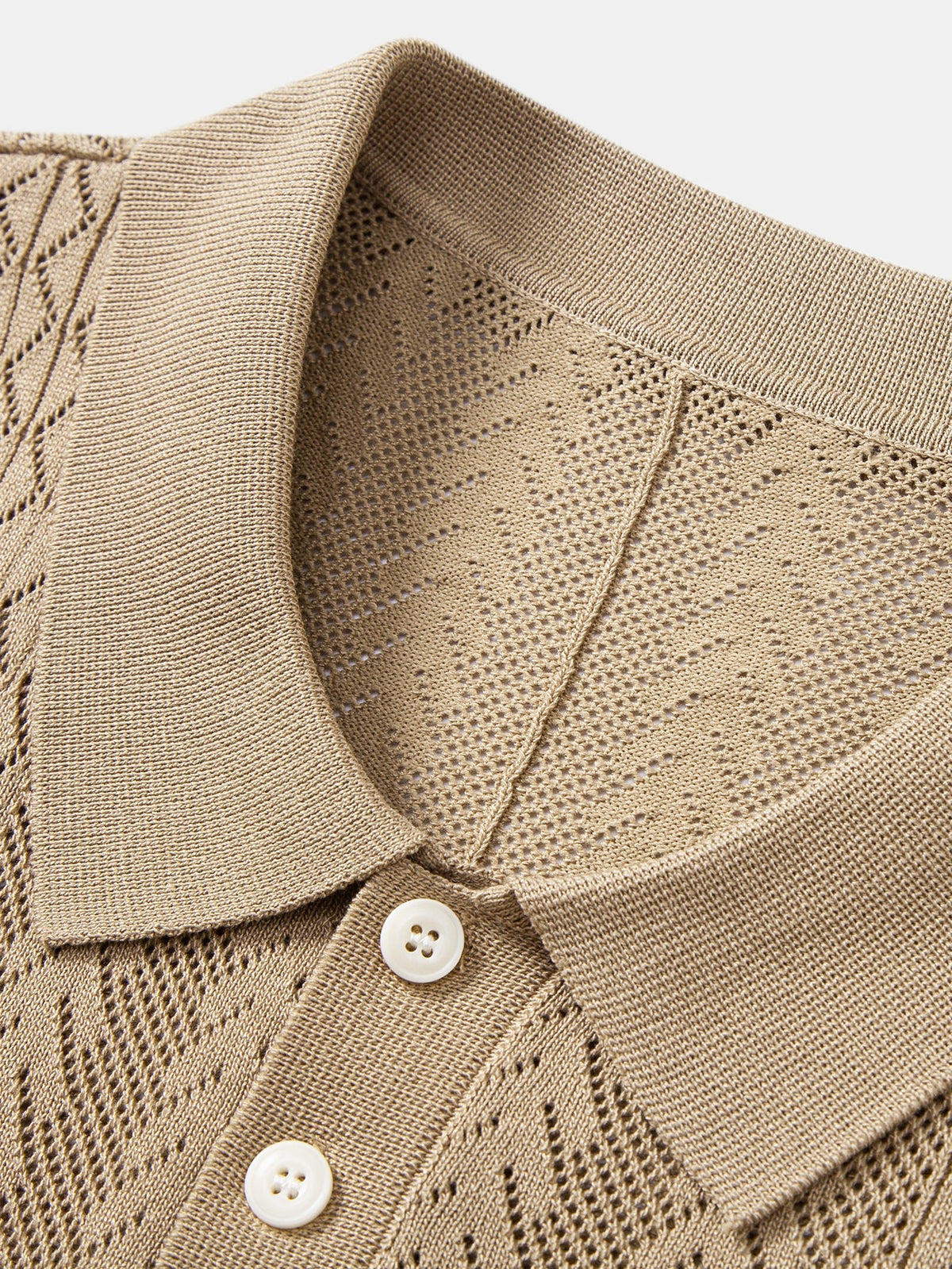 Geometric Jacquard Open Knit Polo & Crinkle Textured Straight Leg Pants