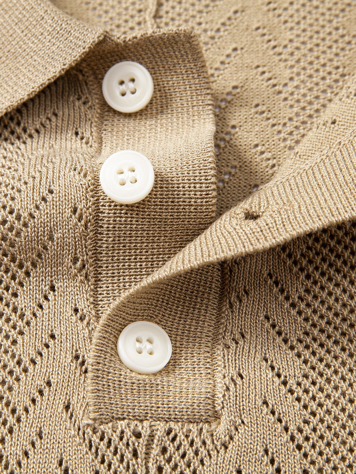 Geometric Jacquard Open Knit Polo & Crinkle Textured Straight Leg Pants