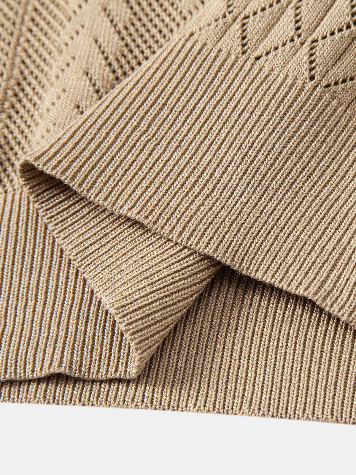 Geometric Jacquard Open Knit Polo & Crinkle Textured Straight Leg Pants