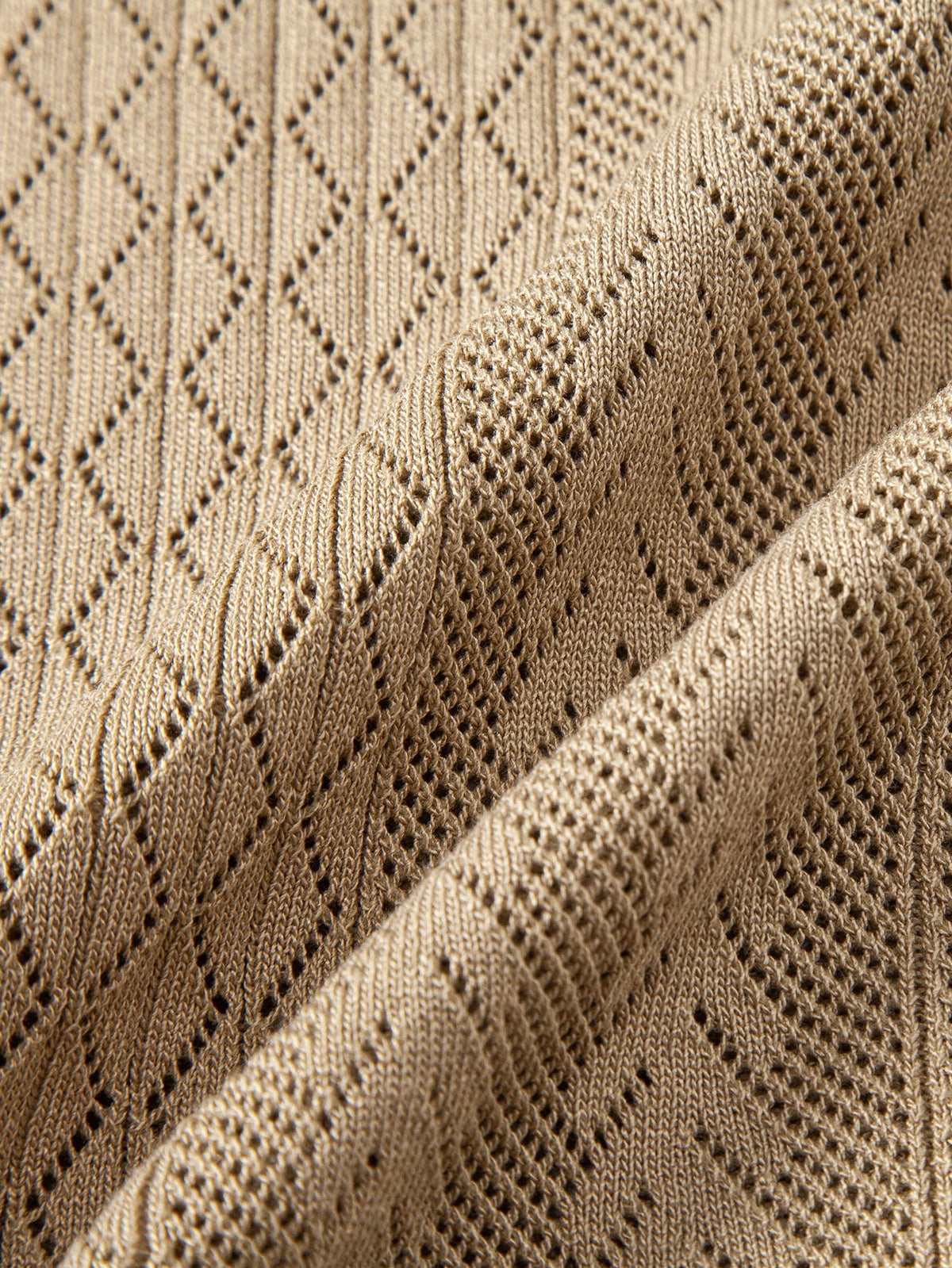 Geometric Jacquard Open Knit Polo & Straight Leg Ribbed Pants