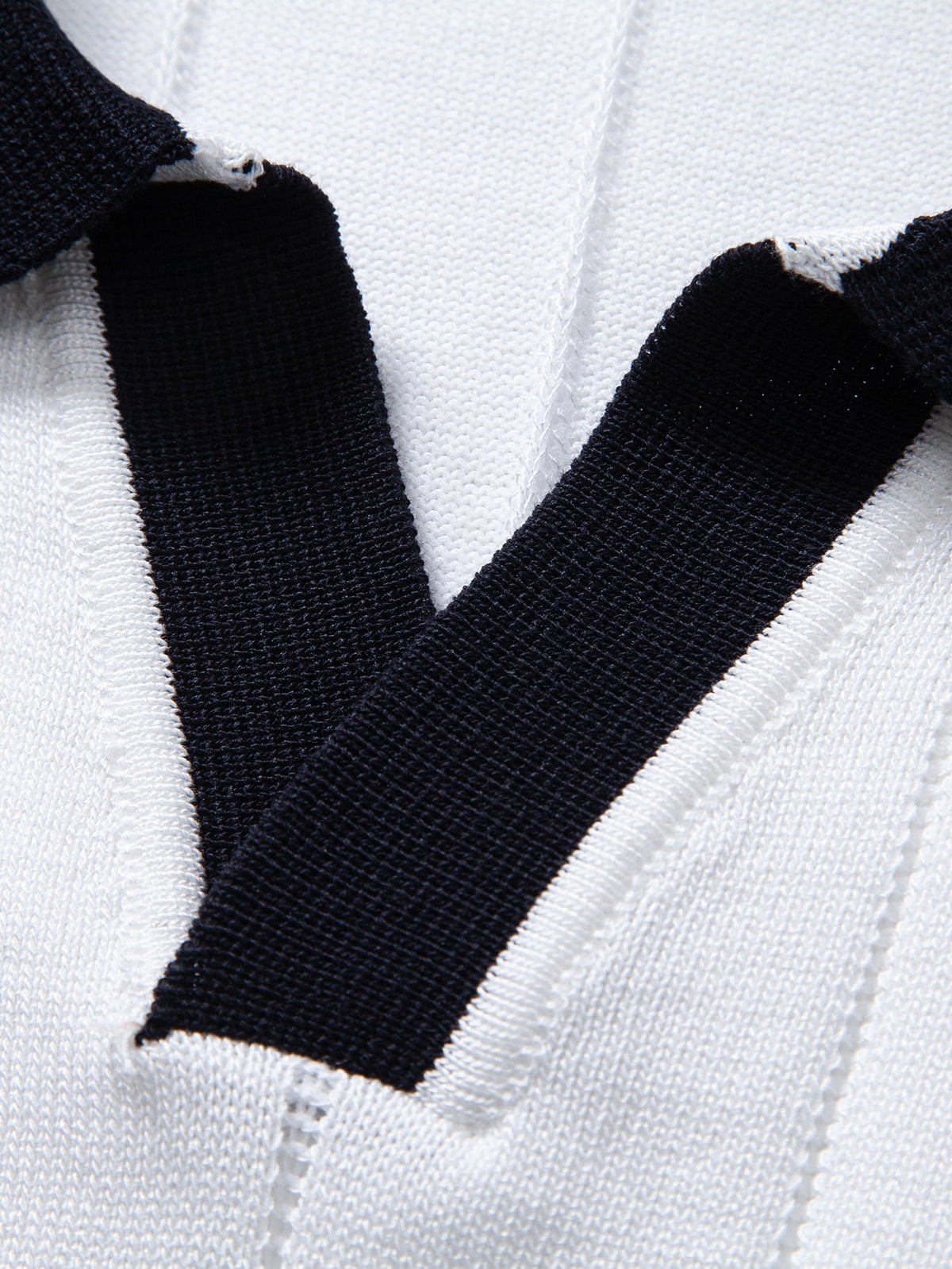 Contrast Trim Ribbed Johnny Collar Knit Polo & Elastic Waist Straight Leg Trousers