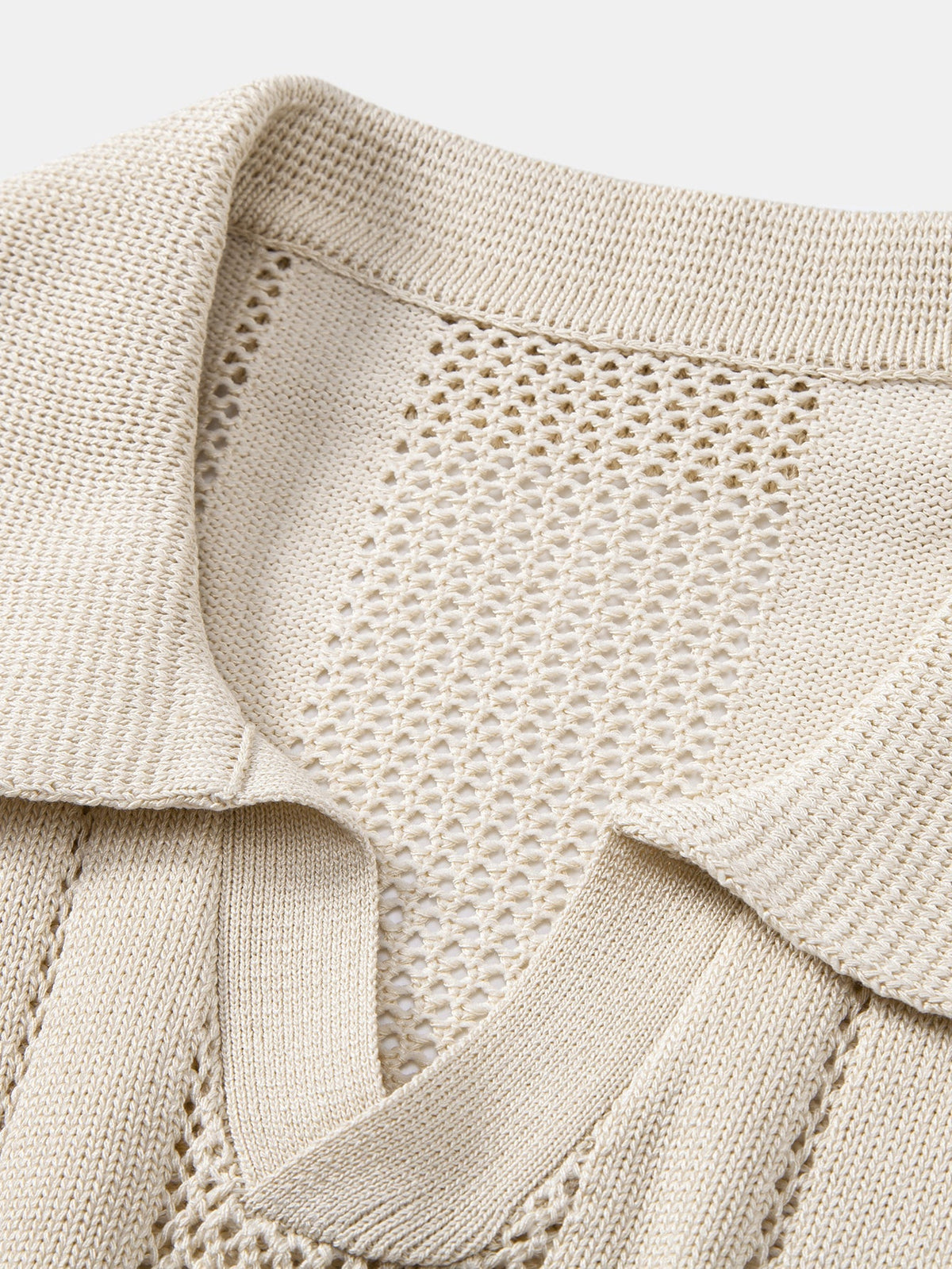 Johnny Collar Striped Open Knit Polo & Straight Leg Linen Pants