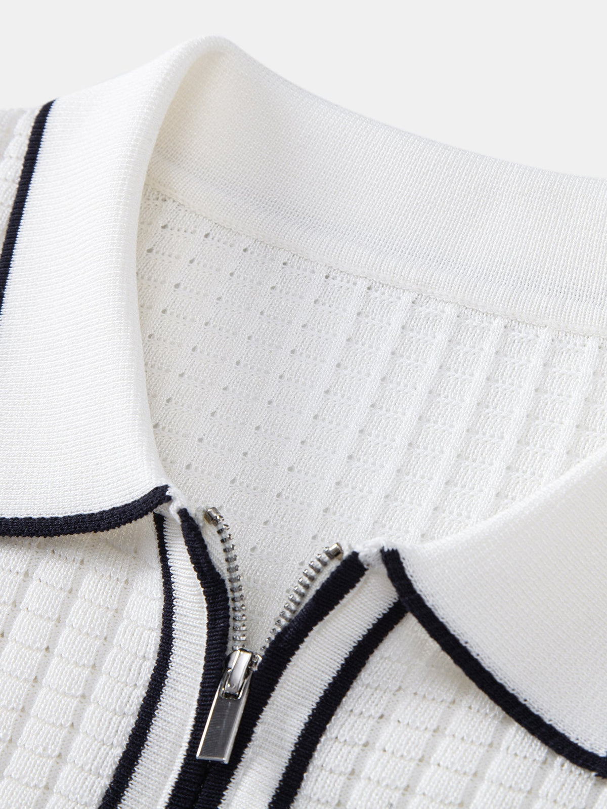 Contrast Trim Waffle Zipper Knit Polo & Slim Fit Tapered Trousers