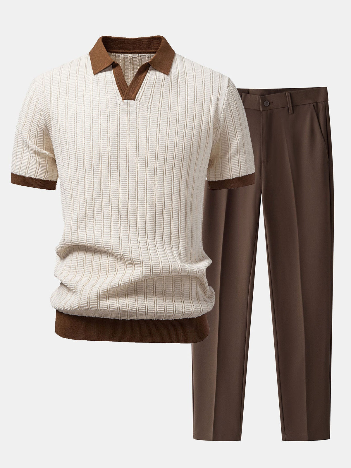 Contrast Textured Johnny Collar Polo & Slim Fit Tapered Trousers