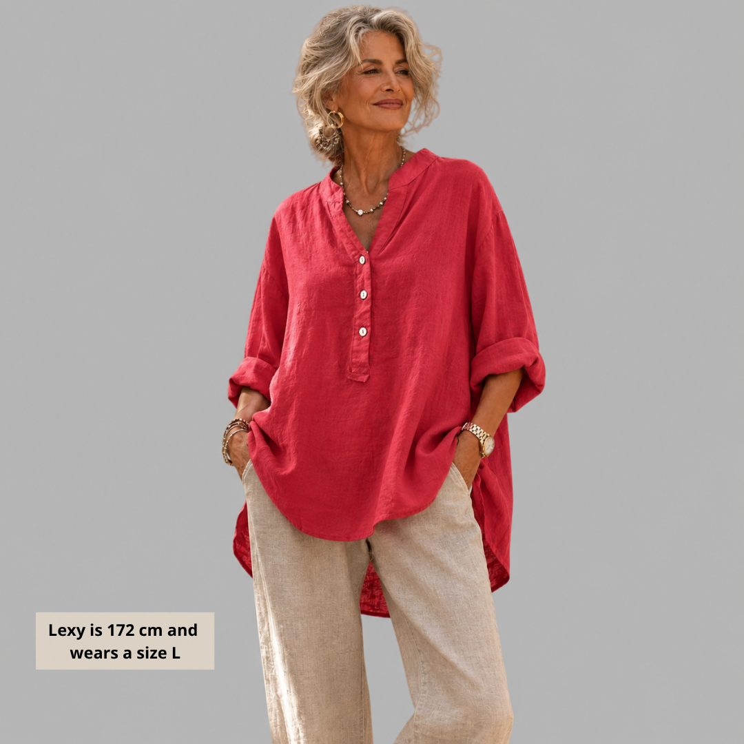 Veronique™ Elegant V-Neck Blouse with Flattering Tummy Coverage
