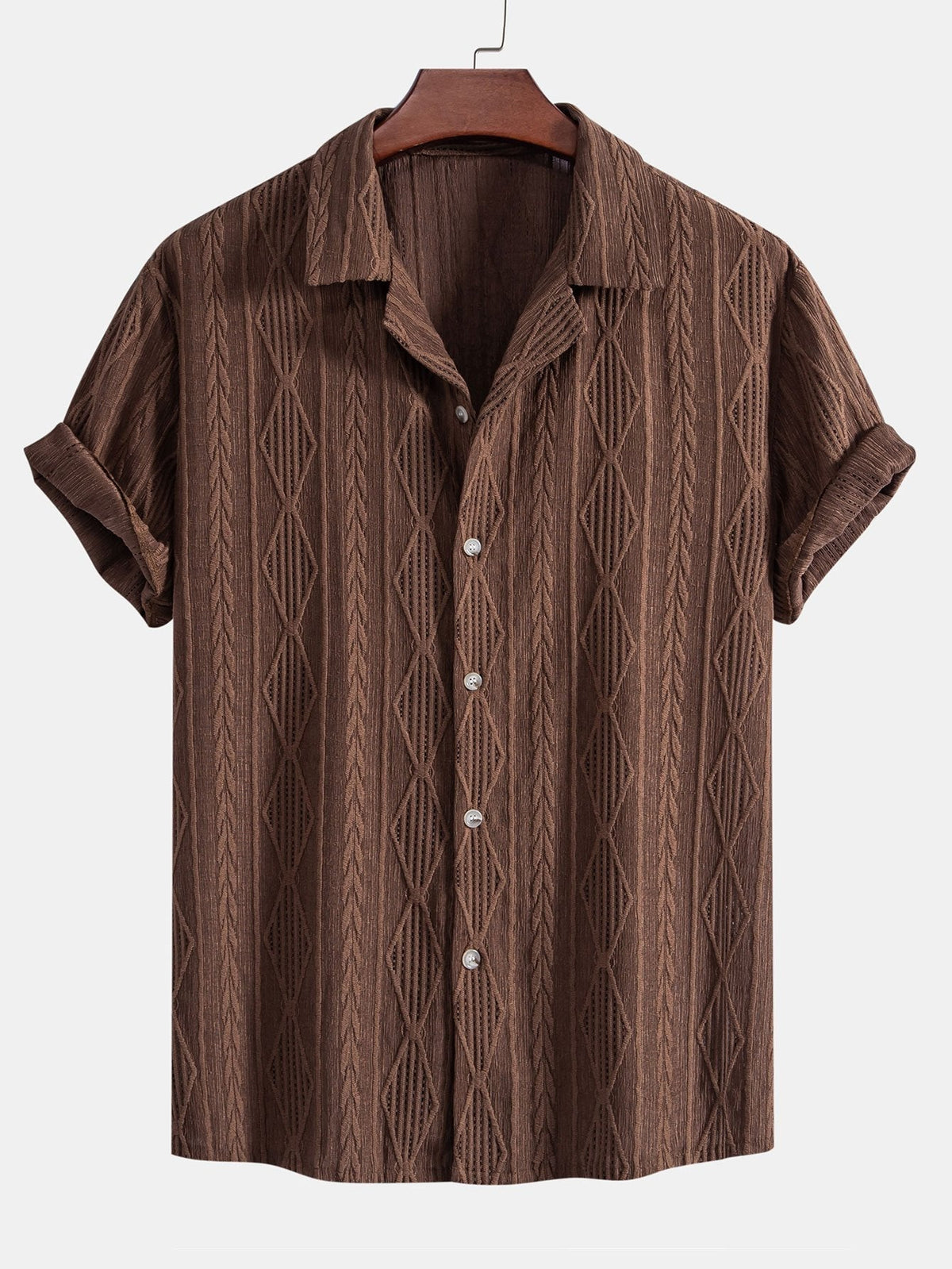 Geometrisch Jacquard Cubaanse Shirt & Rechte Linnen Broek